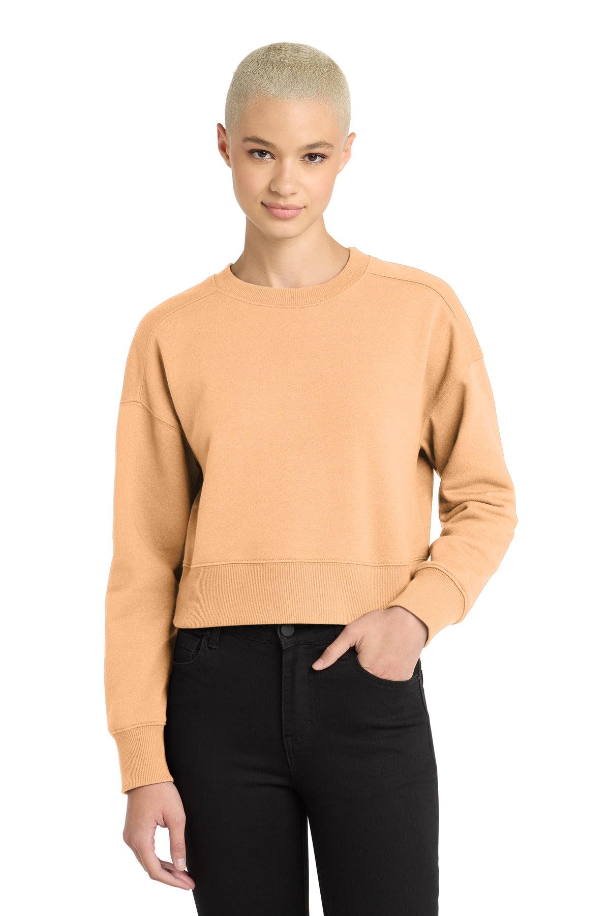 District  Women's Perfect Weight  Fleece Cropped Crew DT1105 - Apricot