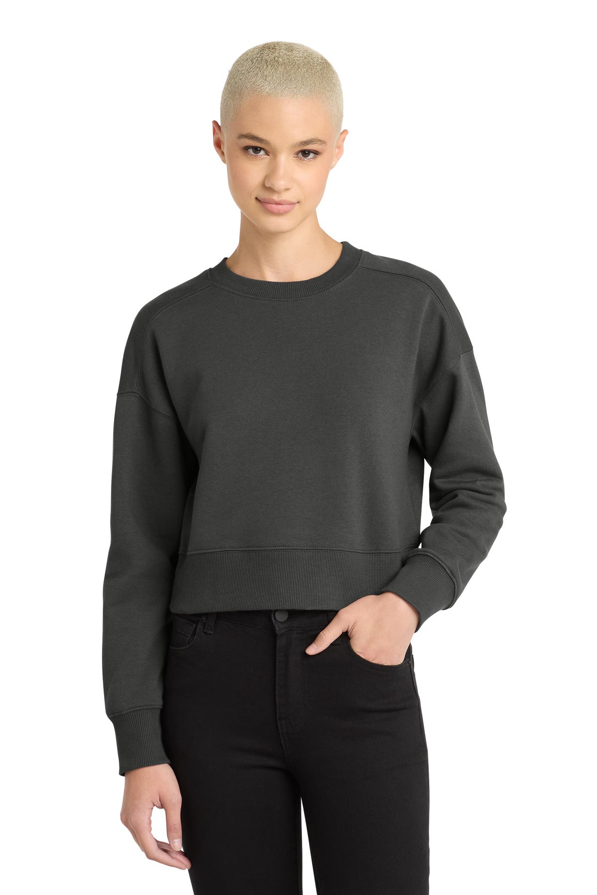 District  Women's Perfect Weight  Fleece Cropped Crew DT1105 - Charcoal
