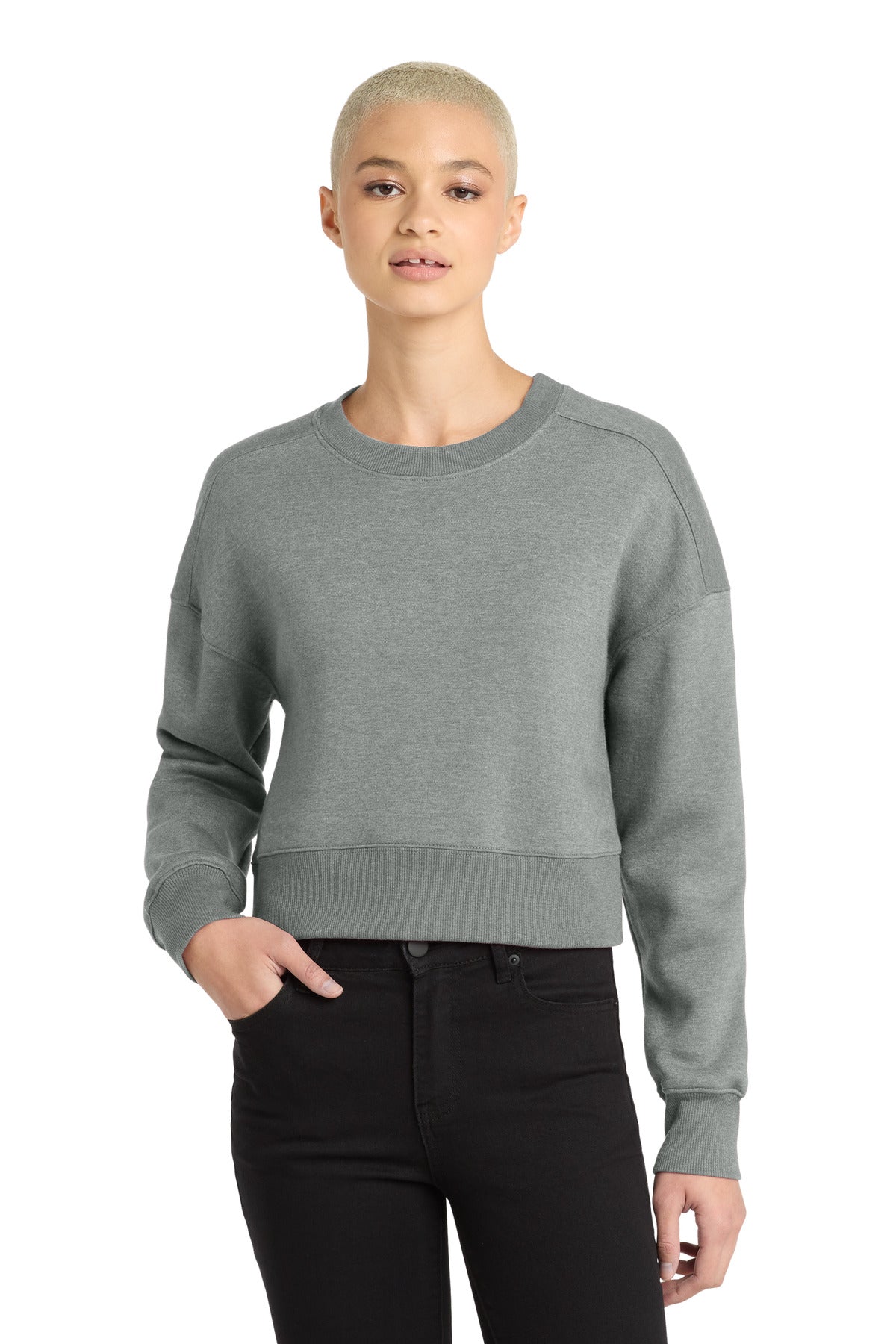 District  Women's Perfect Weight  Fleece Cropped Crew DT1105 - Heathered Steel