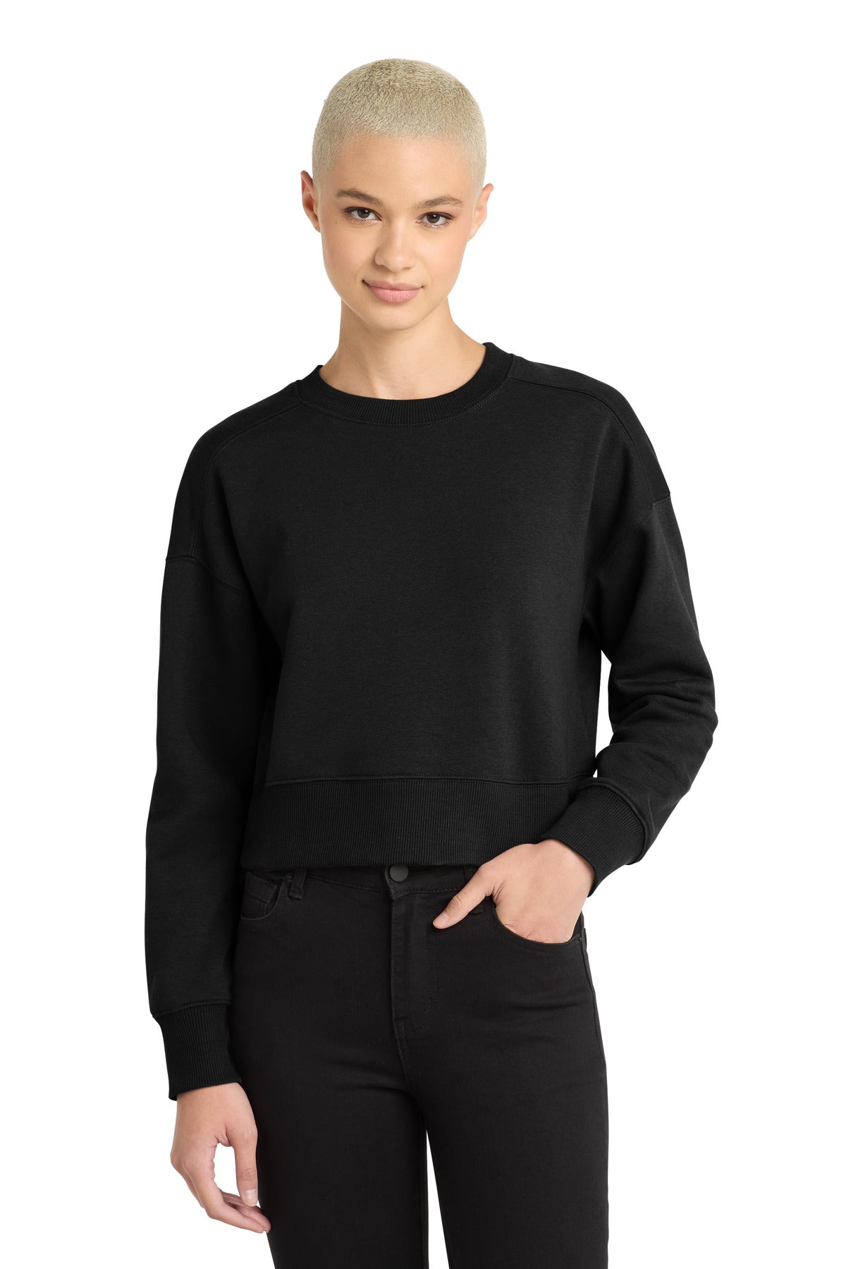 District  Women's Perfect Weight  Fleece Cropped Crew DT1105 - Jet Black