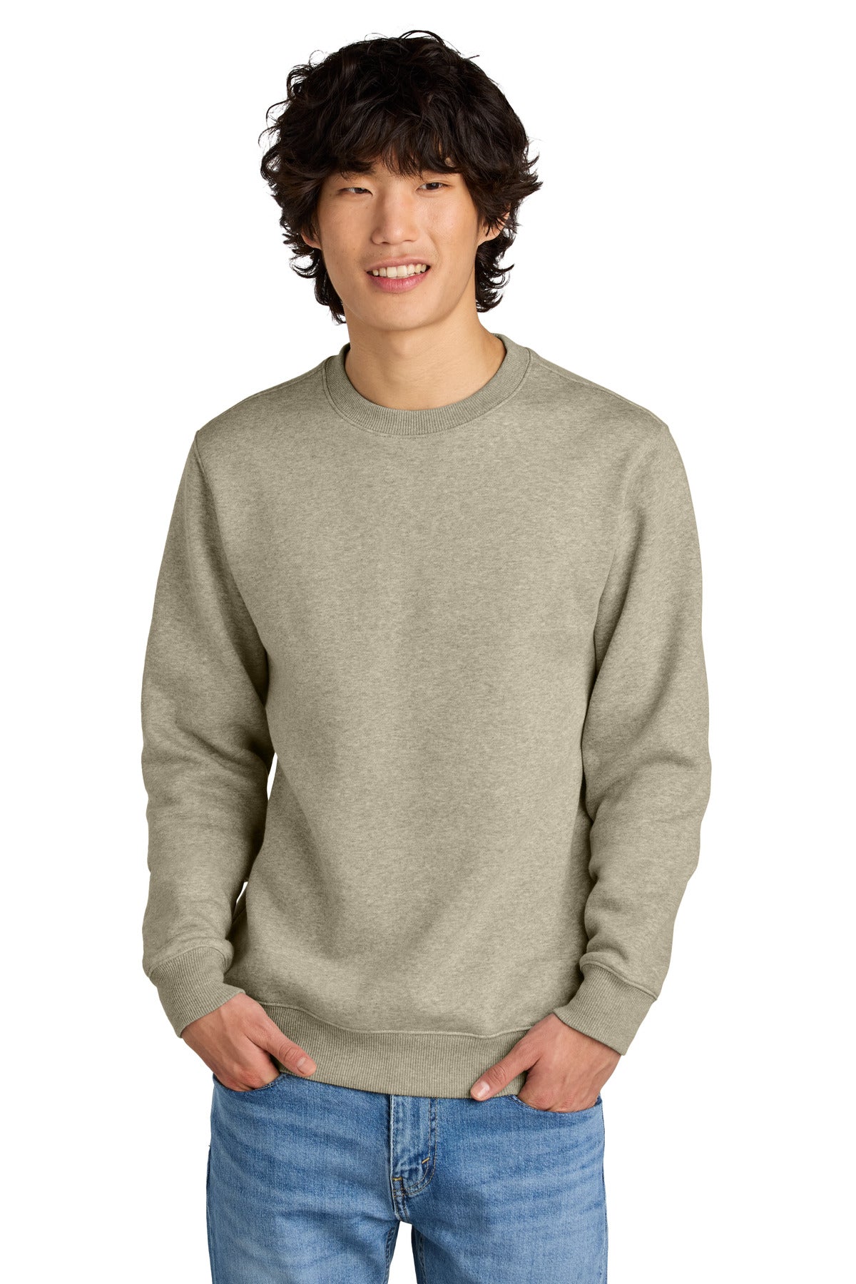 District Perfect Weight Fleece Crew DT1106 - Heathered Latte