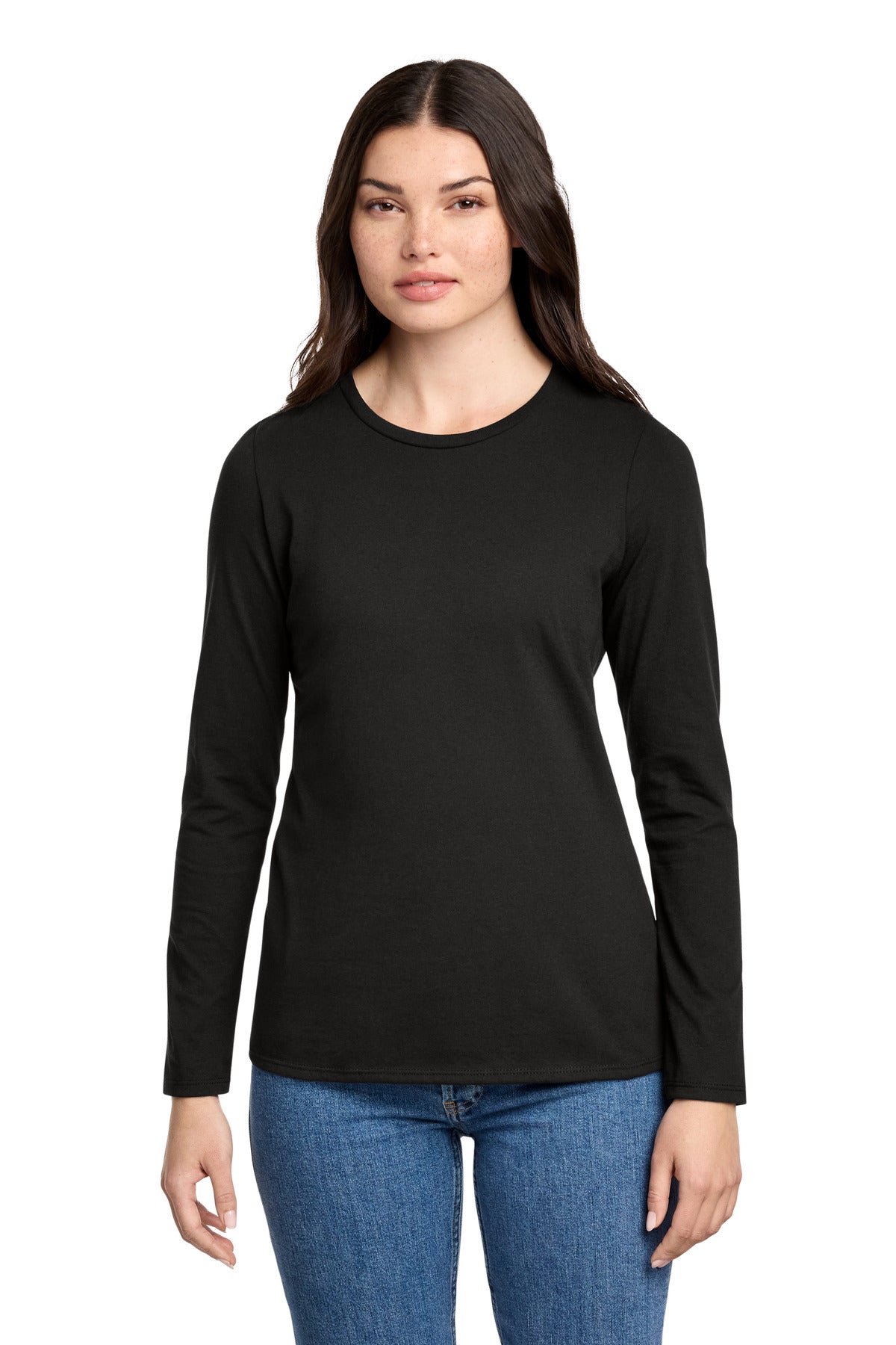 District Women's Perfect Blend CVC Long Sleeve Tee DT110 - Black