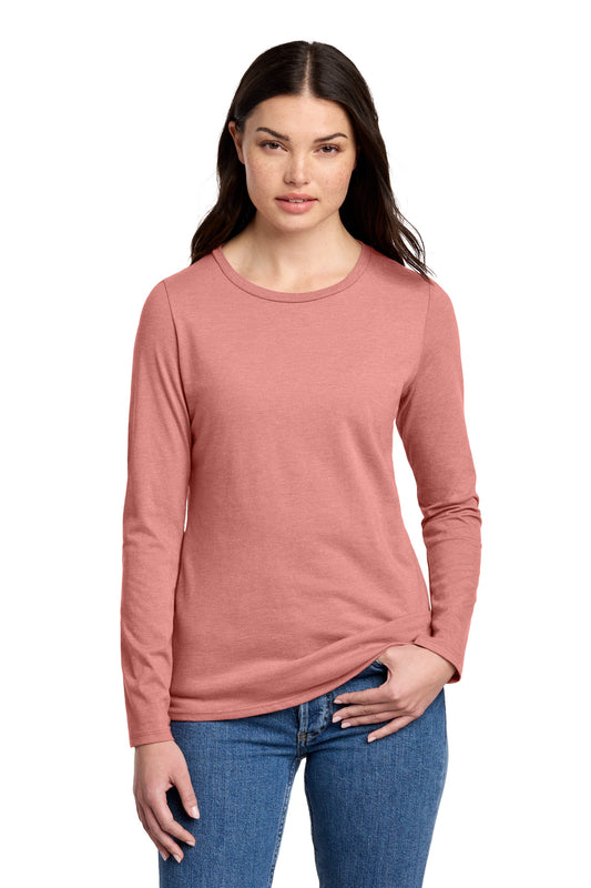 District Women's Perfect Blend CVC Long Sleeve Tee DT110 - Blush Frost
