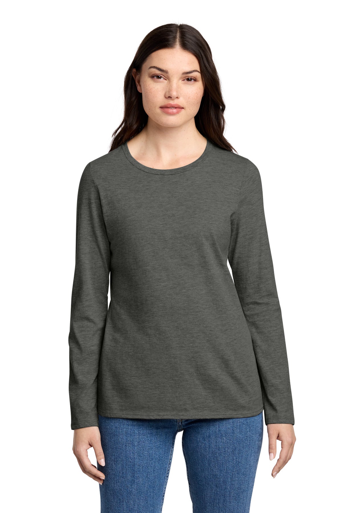 District Women's Perfect Blend CVC Long Sleeve Tee DT110 - Heathered Charcoal