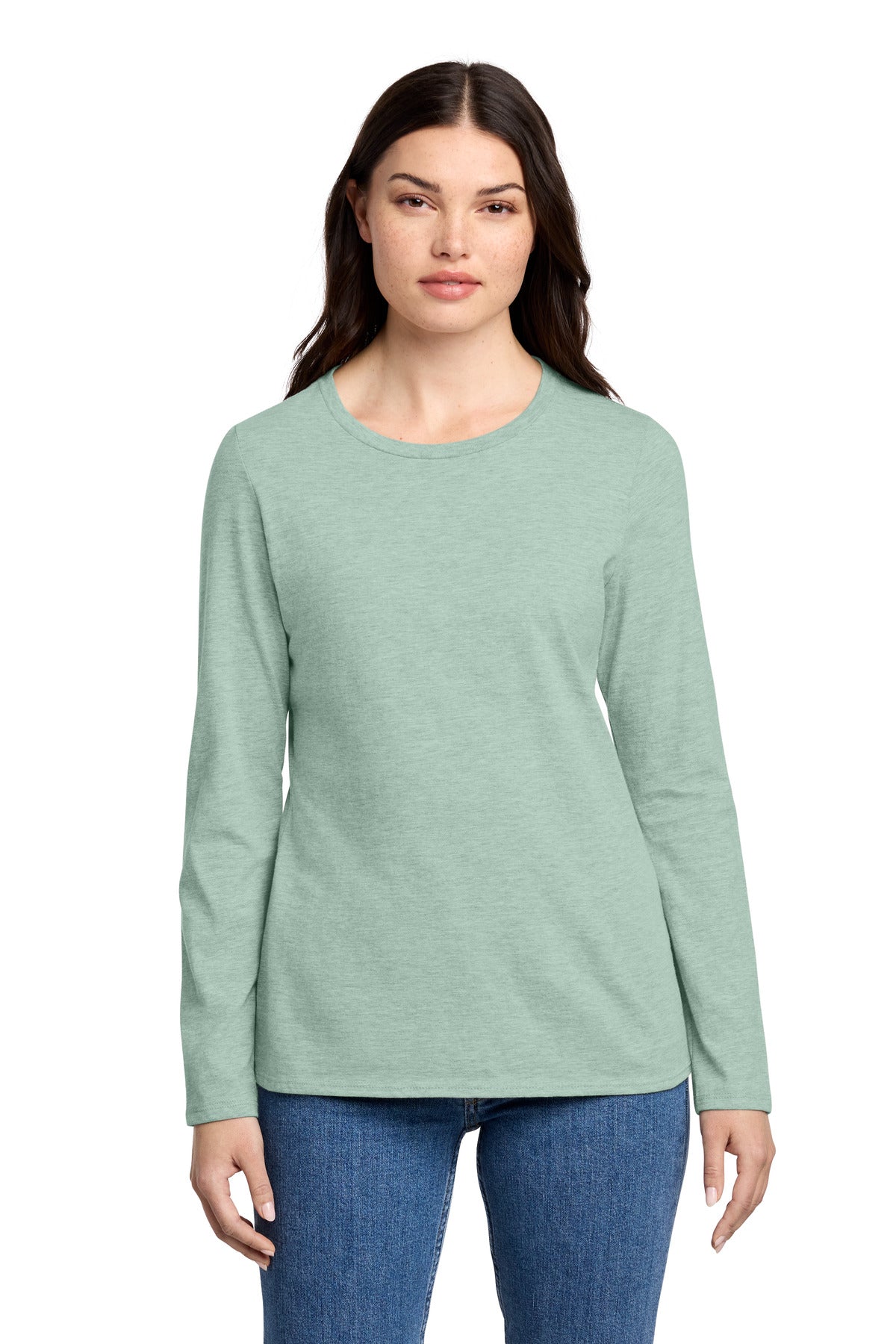 District Women's Perfect Blend CVC Long Sleeve Tee DT110 - Heathered Dusty Sage
