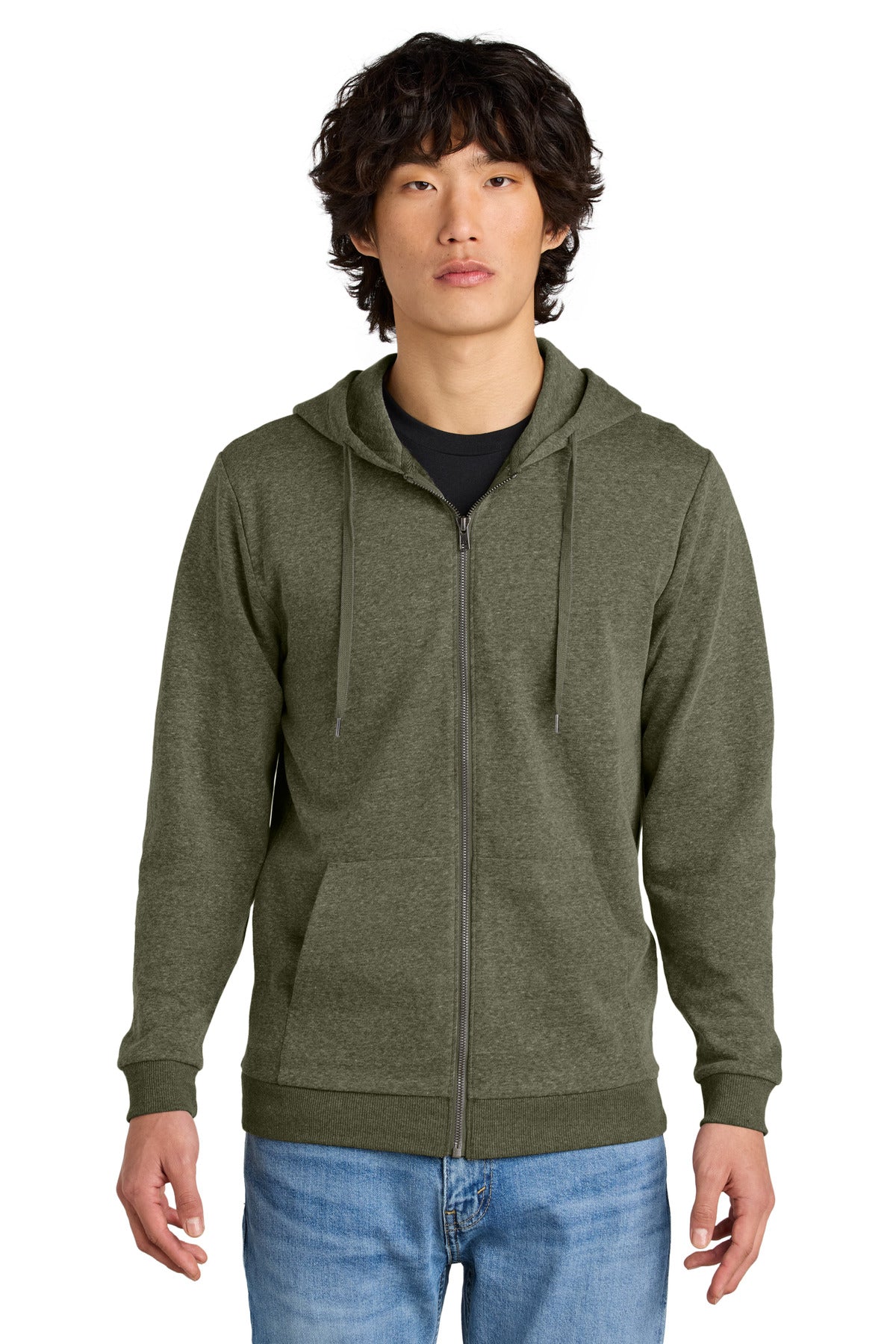 District Perfect Tri Fleece Full-Zip Hoodie DT1302 - Military Green Frost