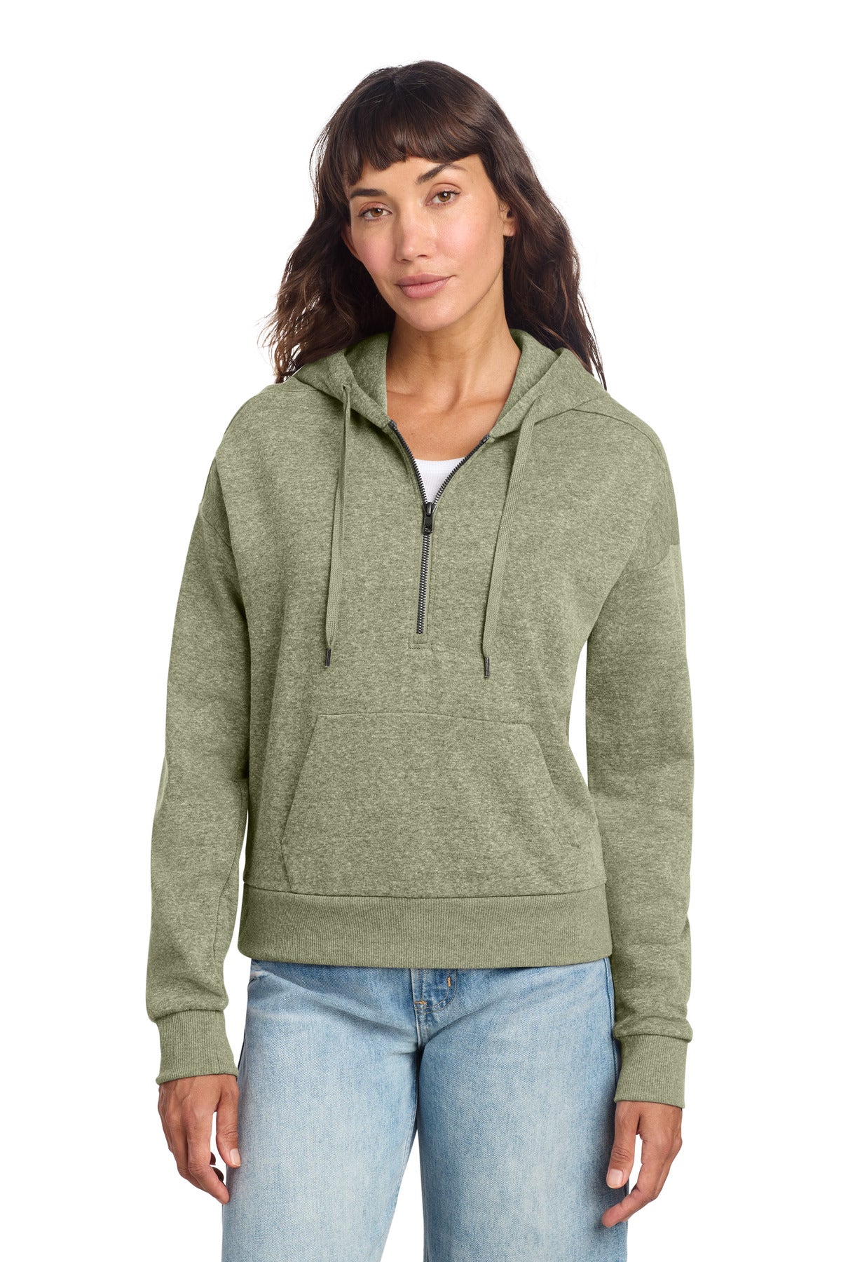 District Women's Perfect Tri Fleece 1/2-Zip Pullover DT1311 - Military Green Frost
