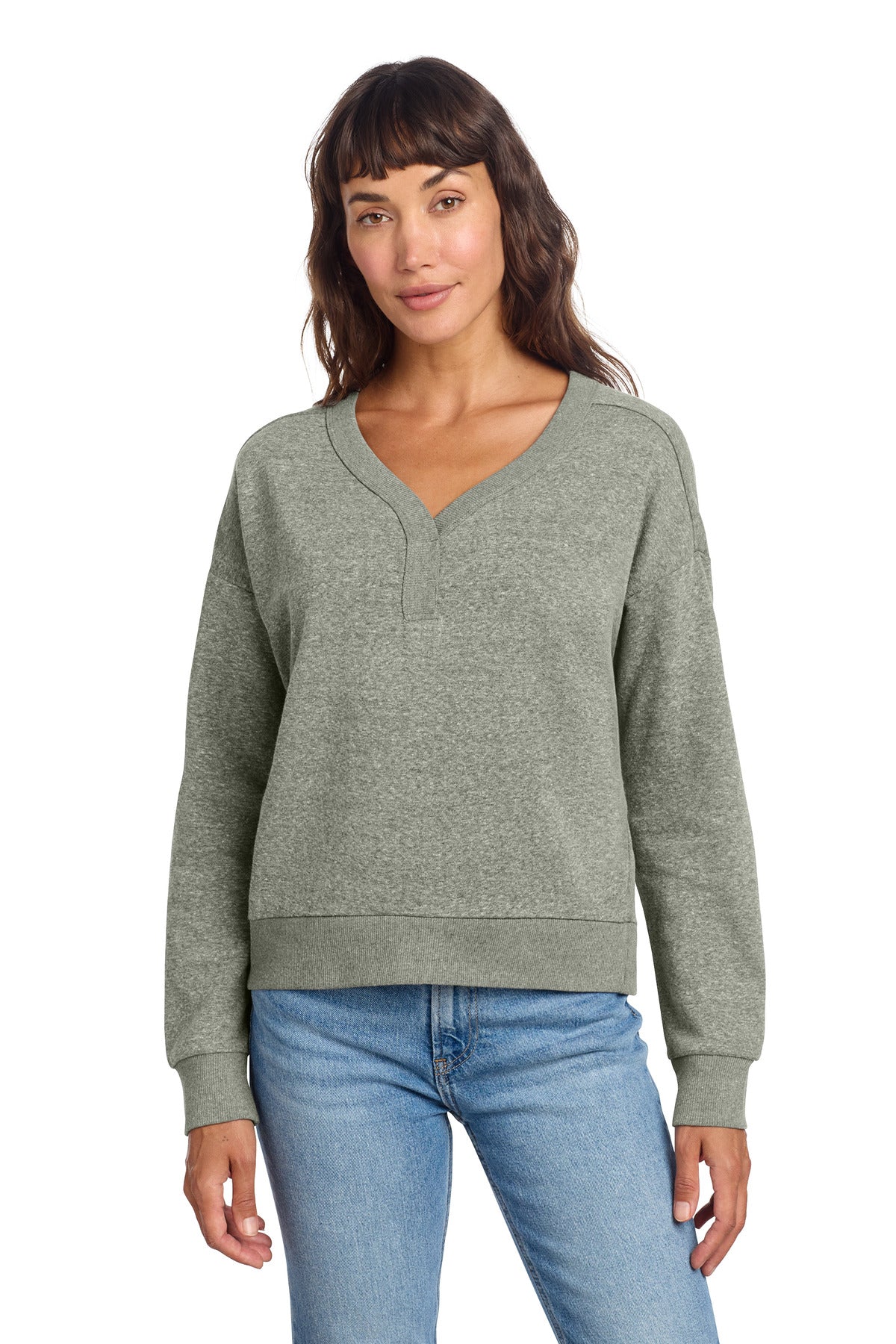 District Women's Perfect Tri Fleece V-Neck Sweatshirt DT1312 - Grey Frost