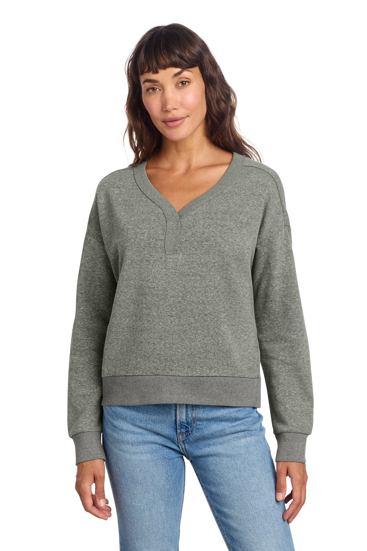 District Women's Perfect Tri Fleece V-Neck Sweatshirt DT1312 - Heathered Charcoal
