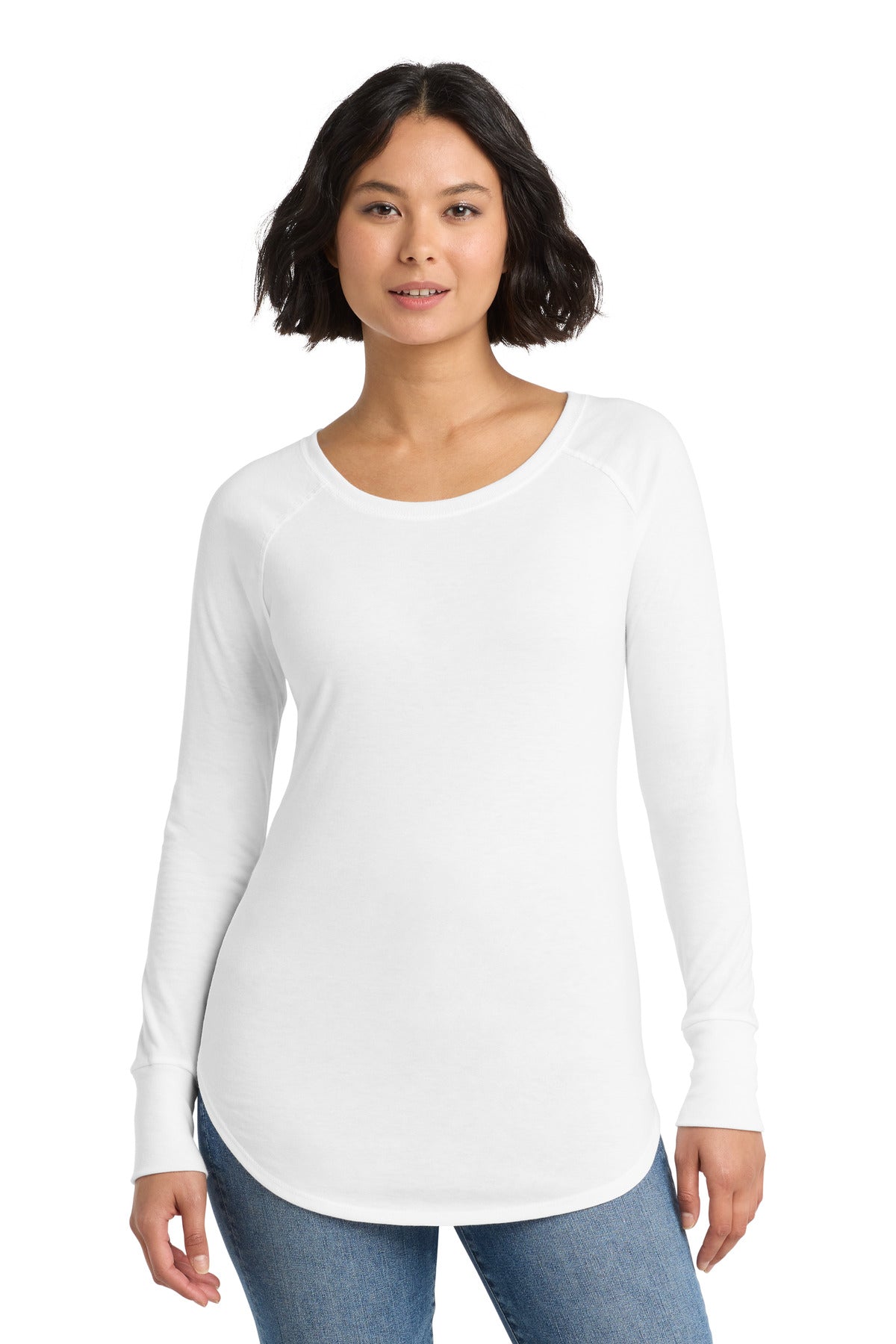 District  Women's Perfect Tri  Long Sleeve Tunic Tee. DT132L - White