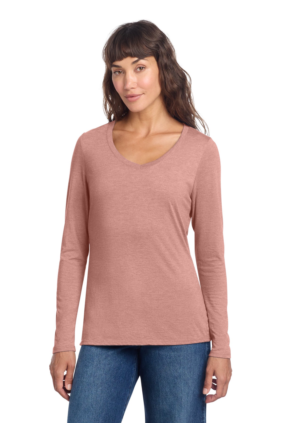 District Women's Perfect Tri Long Sleeve V-Neck Tee DT135 - Blush Frost