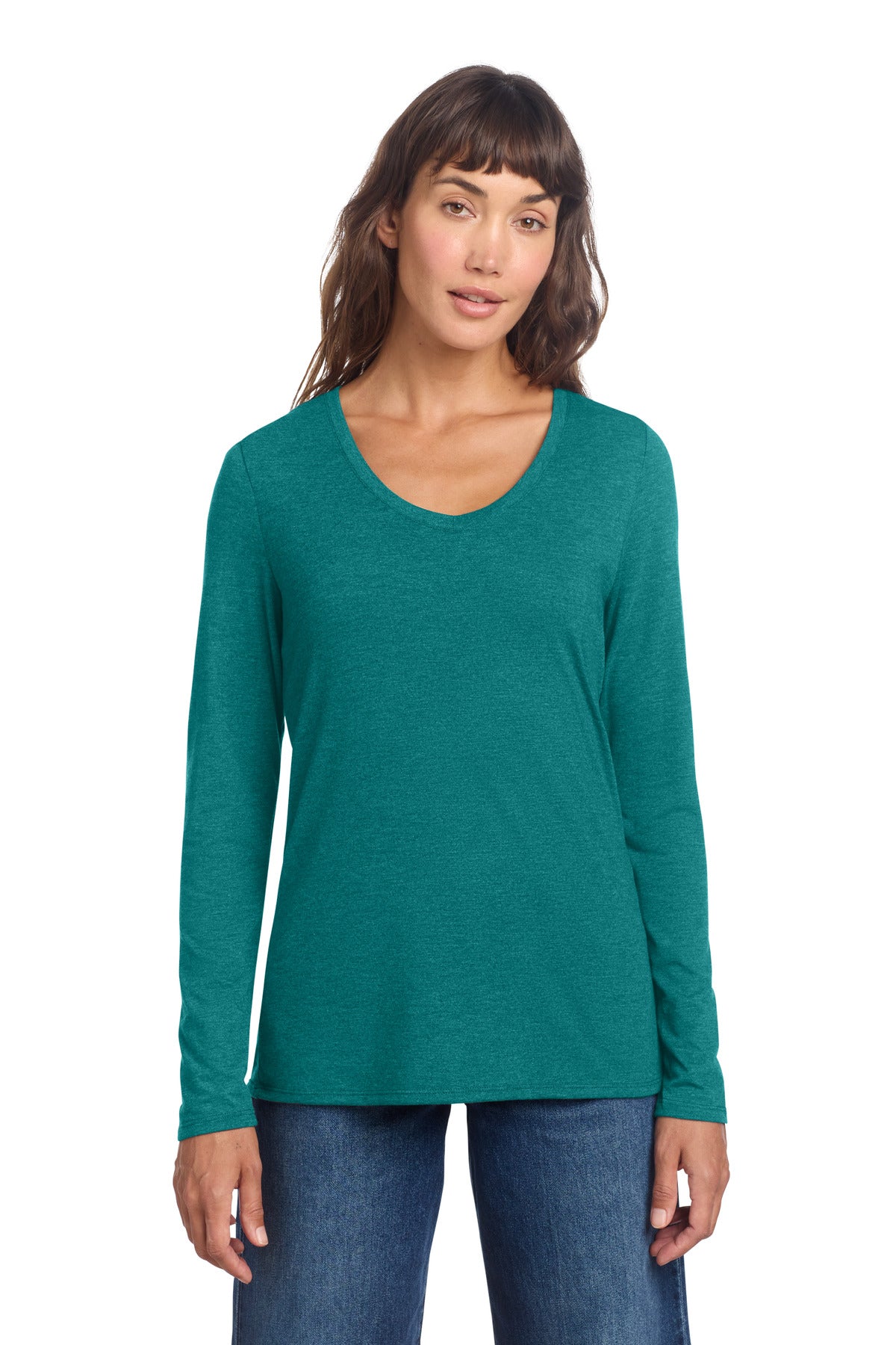 District Women's Perfect Tri Long Sleeve V-Neck Tee DT135 - Heathered Teal