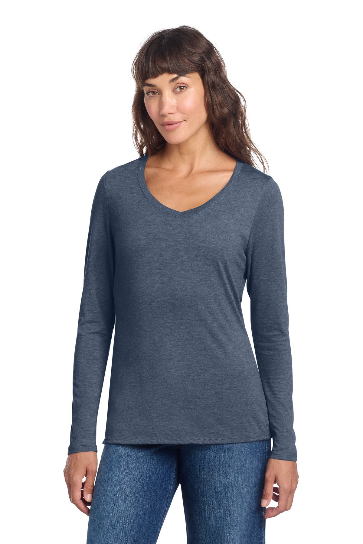 District Women's Perfect Tri Long Sleeve V-Neck Tee DT135 - Navy Frost