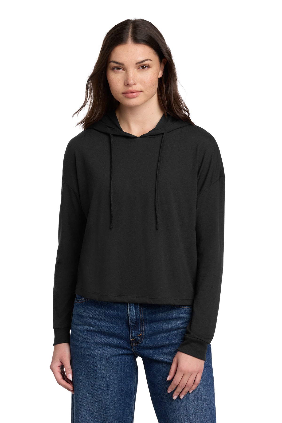 District Women's Perfect Tri Midi Long Sleeve Hoodie DT1390L - Black
