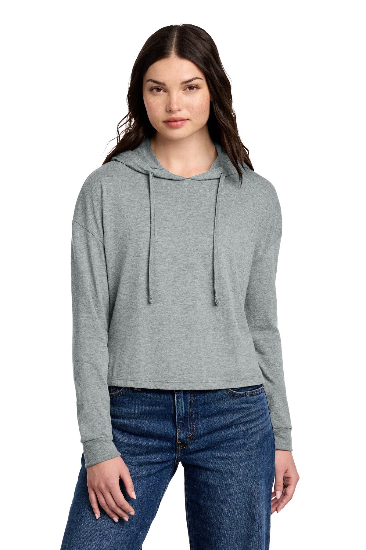 District Women's Perfect Tri Midi Long Sleeve Hoodie DT1390L - Grey Frost