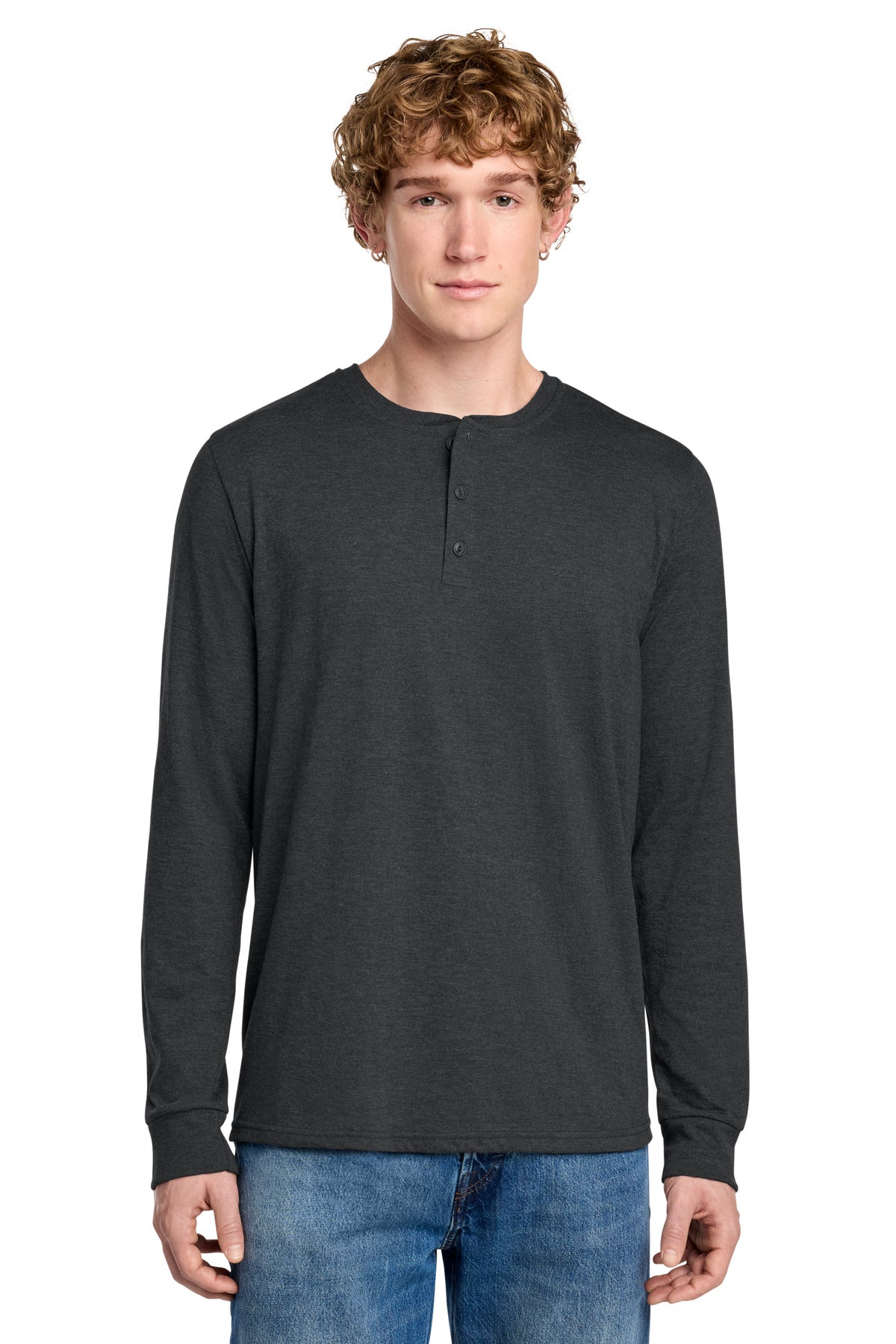 District Perfect Tri Long Sleeve Henley DT145 - Black Frost
