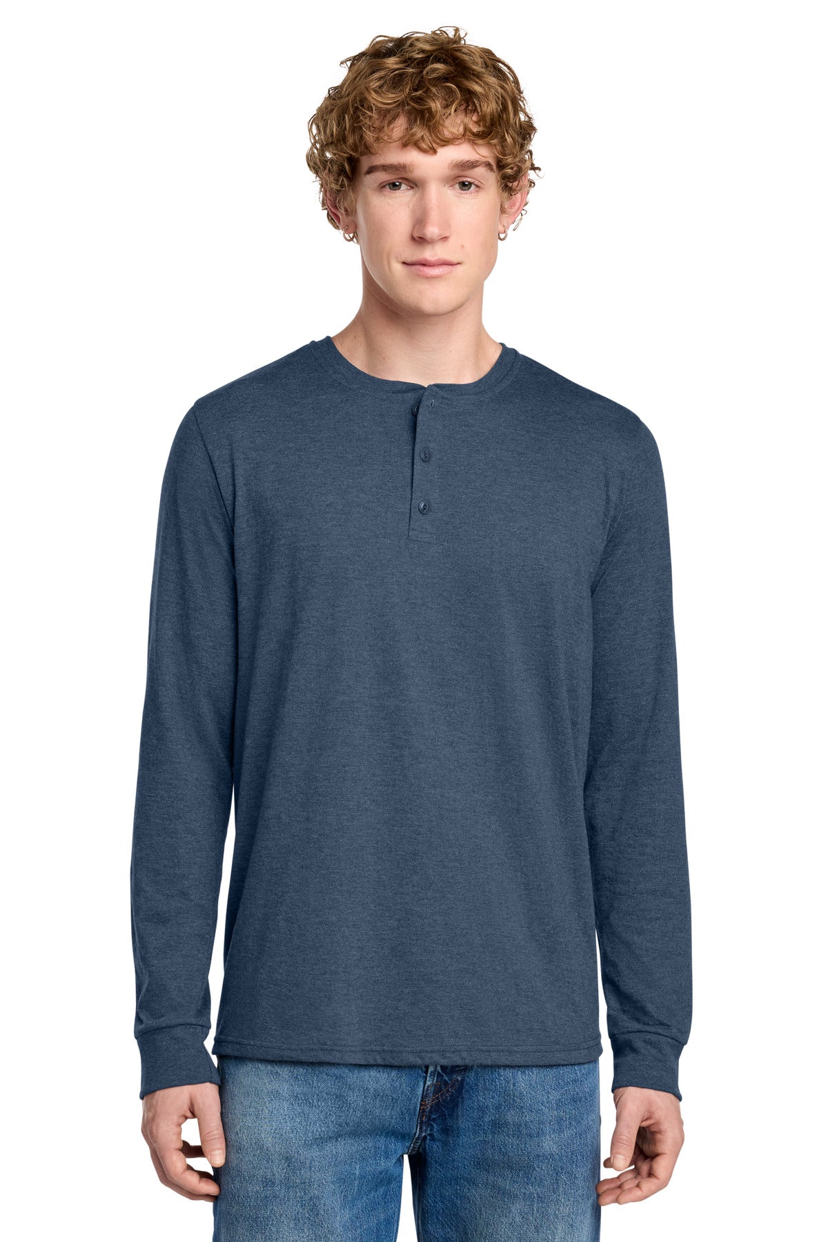 District Perfect Tri Long Sleeve Henley DT145 - Navy Frost