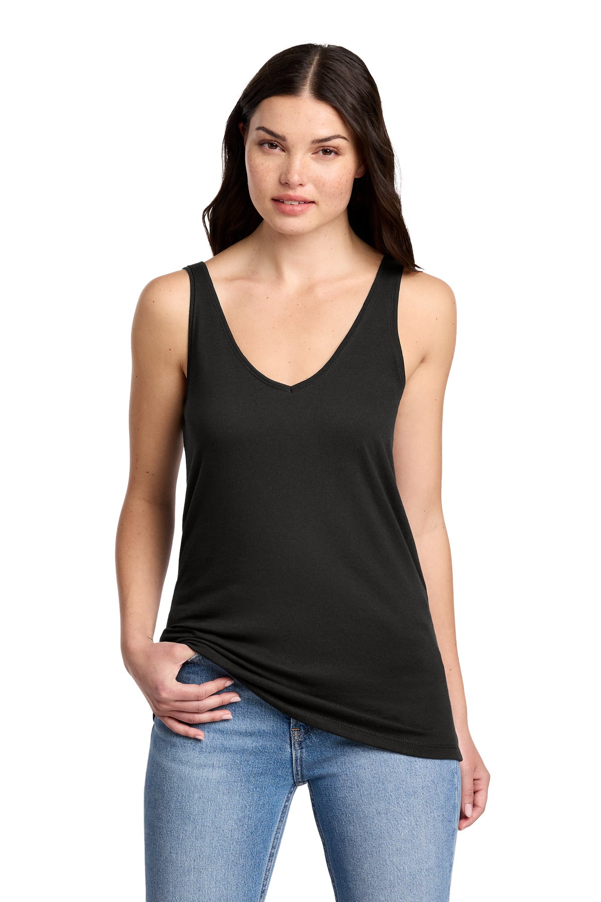 District Women's Perfect Blend CVC V-Neck Tank DT154 - Black