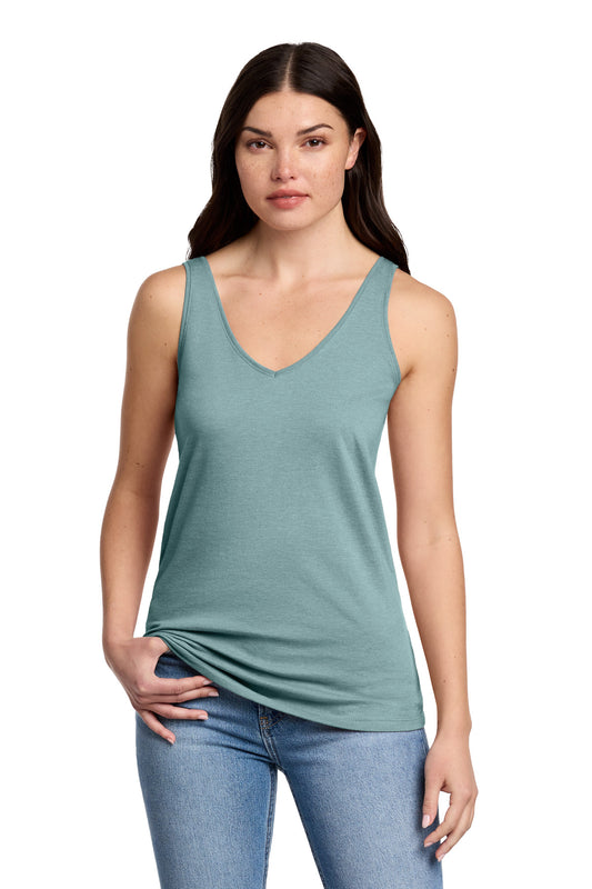 District Women's Perfect Blend CVC V-Neck Tank DT154 - Heathered Eucalyptus Blue