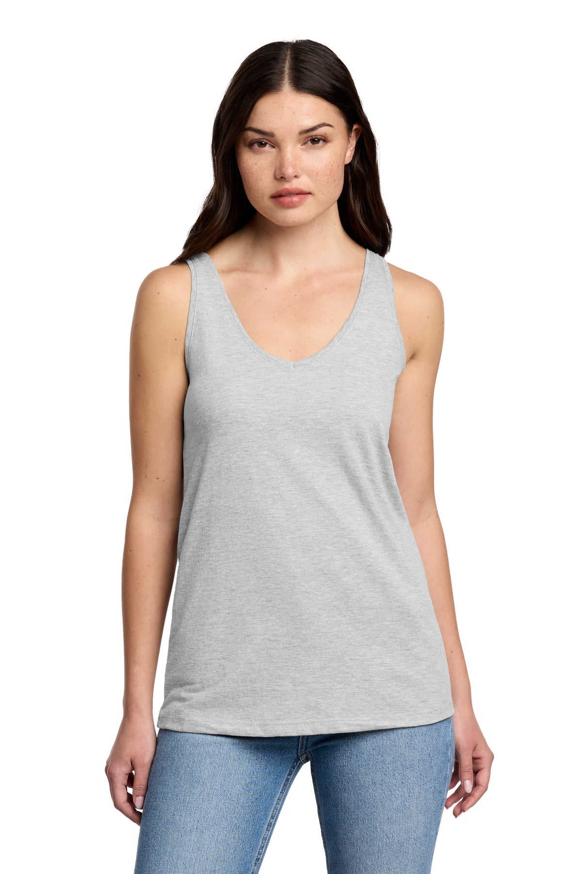 District Women's Perfect Blend CVC V-Neck Tank DT154 - Light Heather Grey