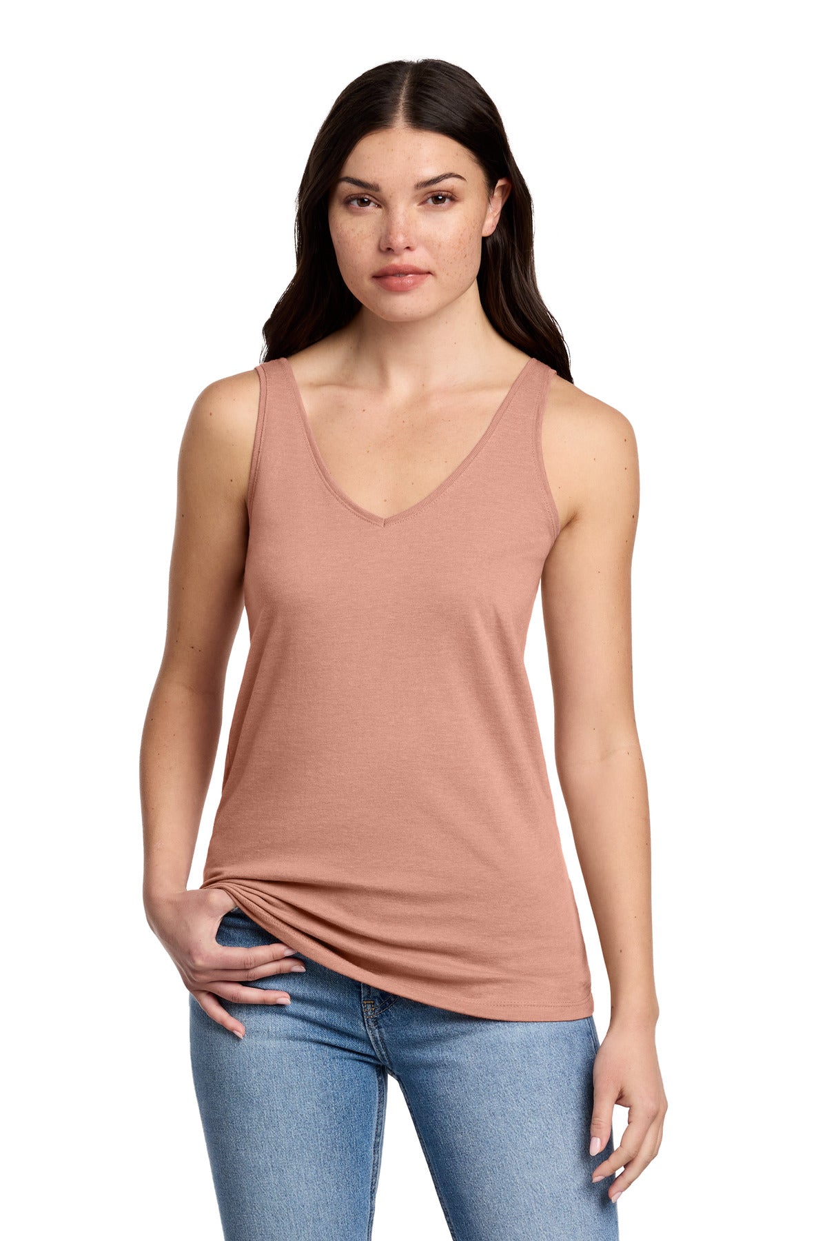 District Women's Perfect Blend CVC V-Neck Tank DT154 - Nostalgia Rose Heather