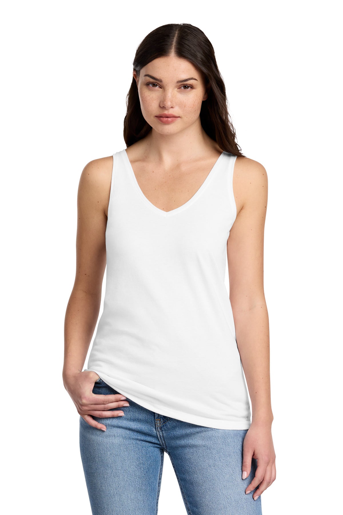 District Women's Perfect Blend CVC V-Neck Tank DT154 - White