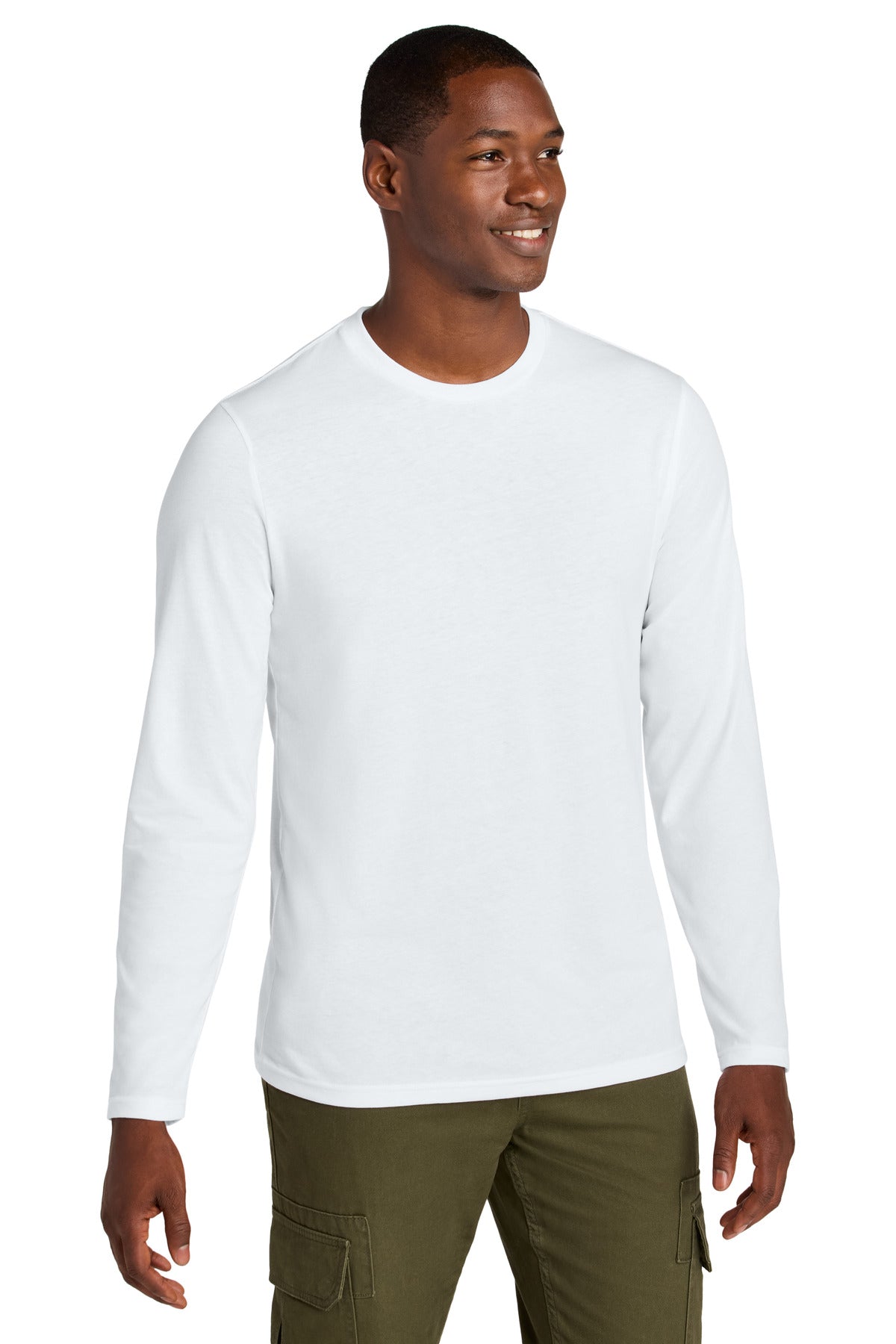 District Perfect Weight CVC Long Sleeve Tee DT185 - Bright White