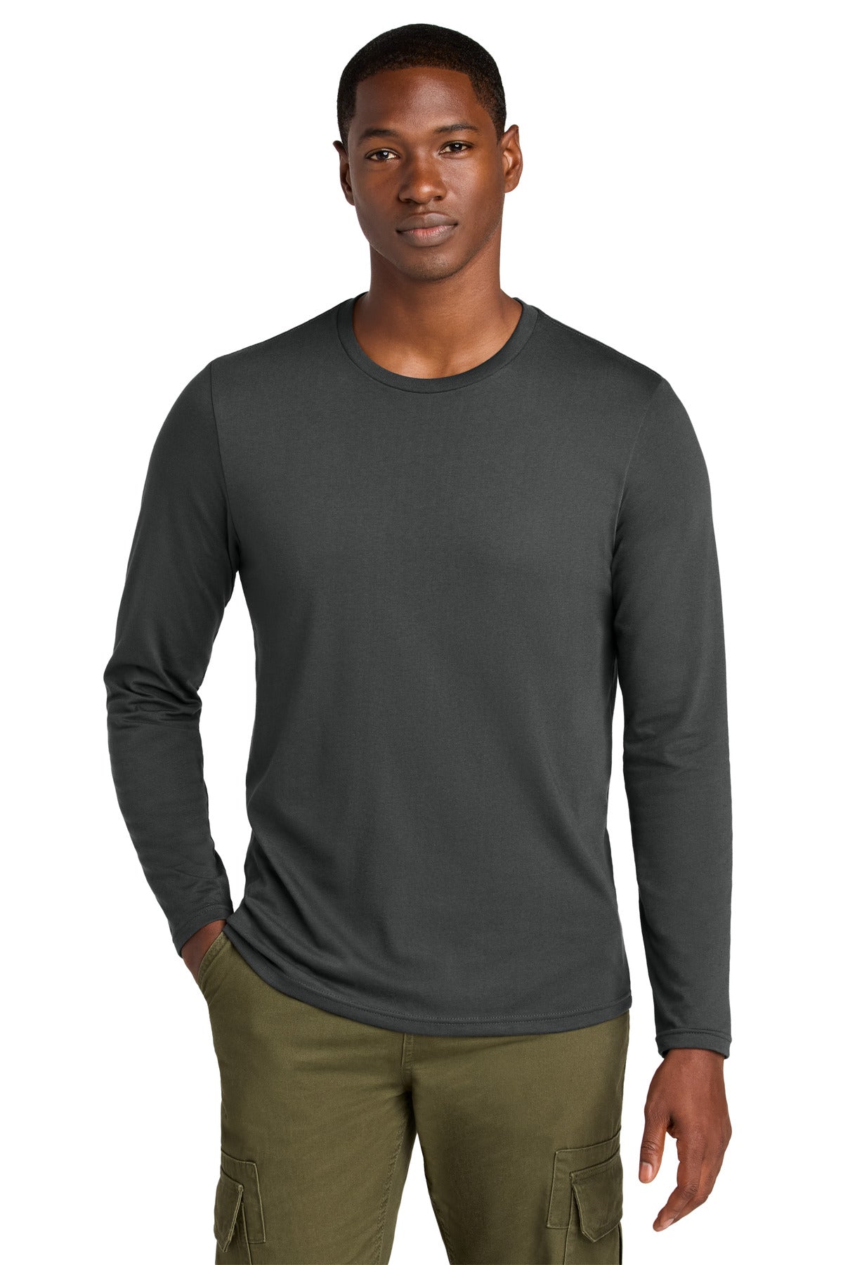 District Perfect Weight CVC Long Sleeve Tee DT185 - Charcoal