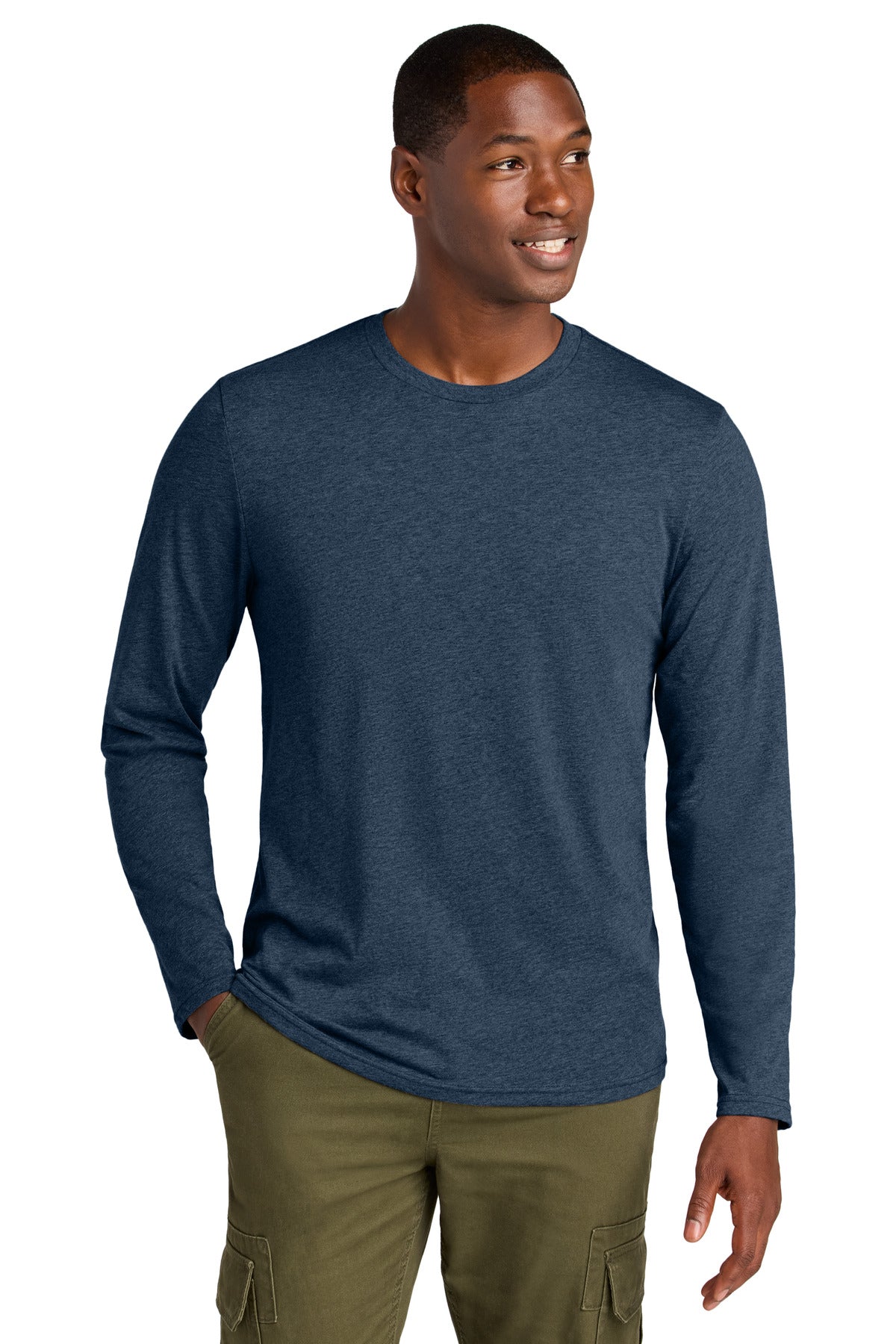 District Perfect Weight CVC Long Sleeve Tee DT185 - Heathered Navy