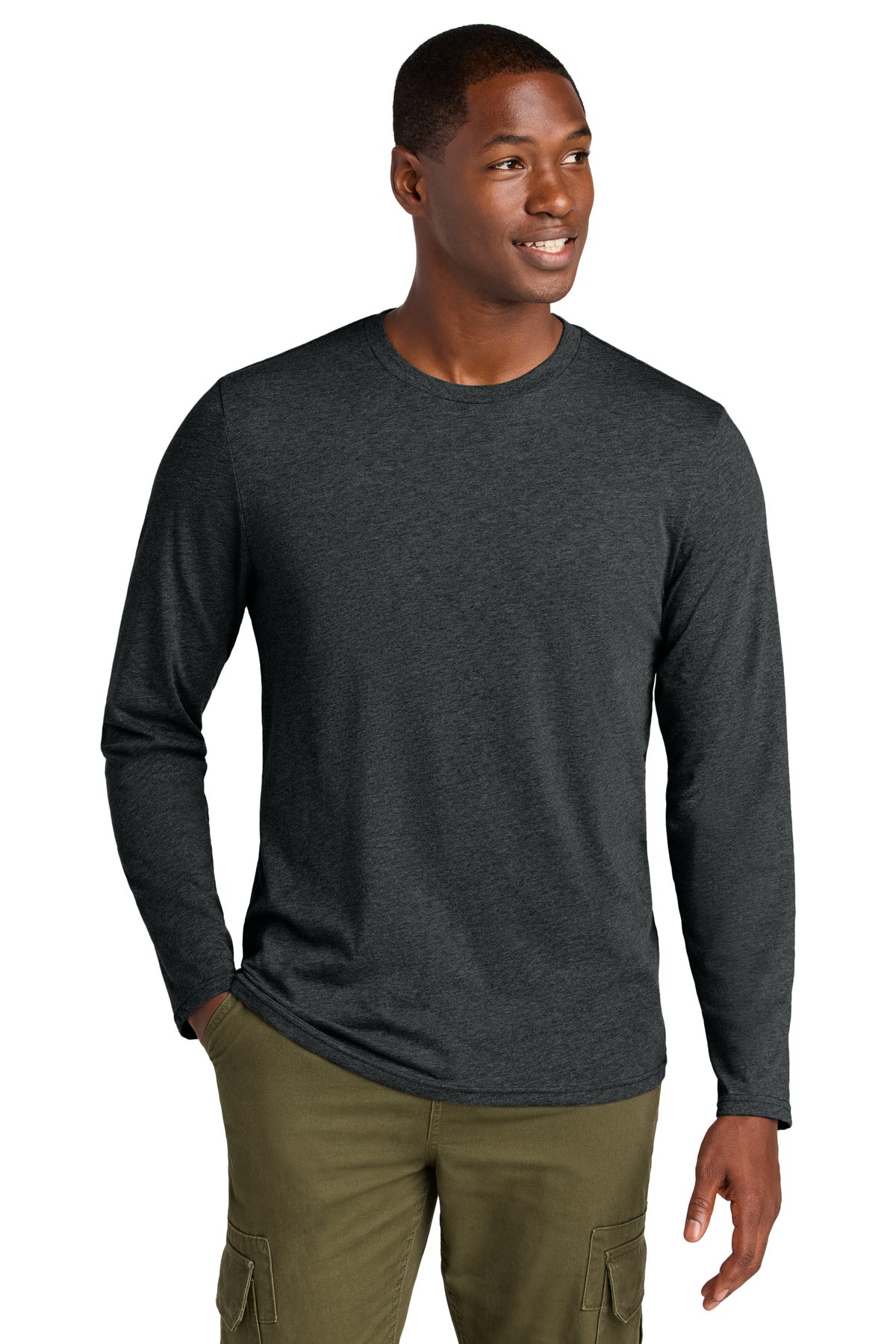 District Perfect Weight CVC Long Sleeve Tee DT185 - Jet Black Heather