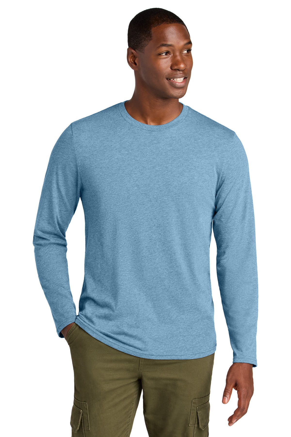 District Perfect Weight CVC Long Sleeve Tee DT185 - Tundra Blue Heather