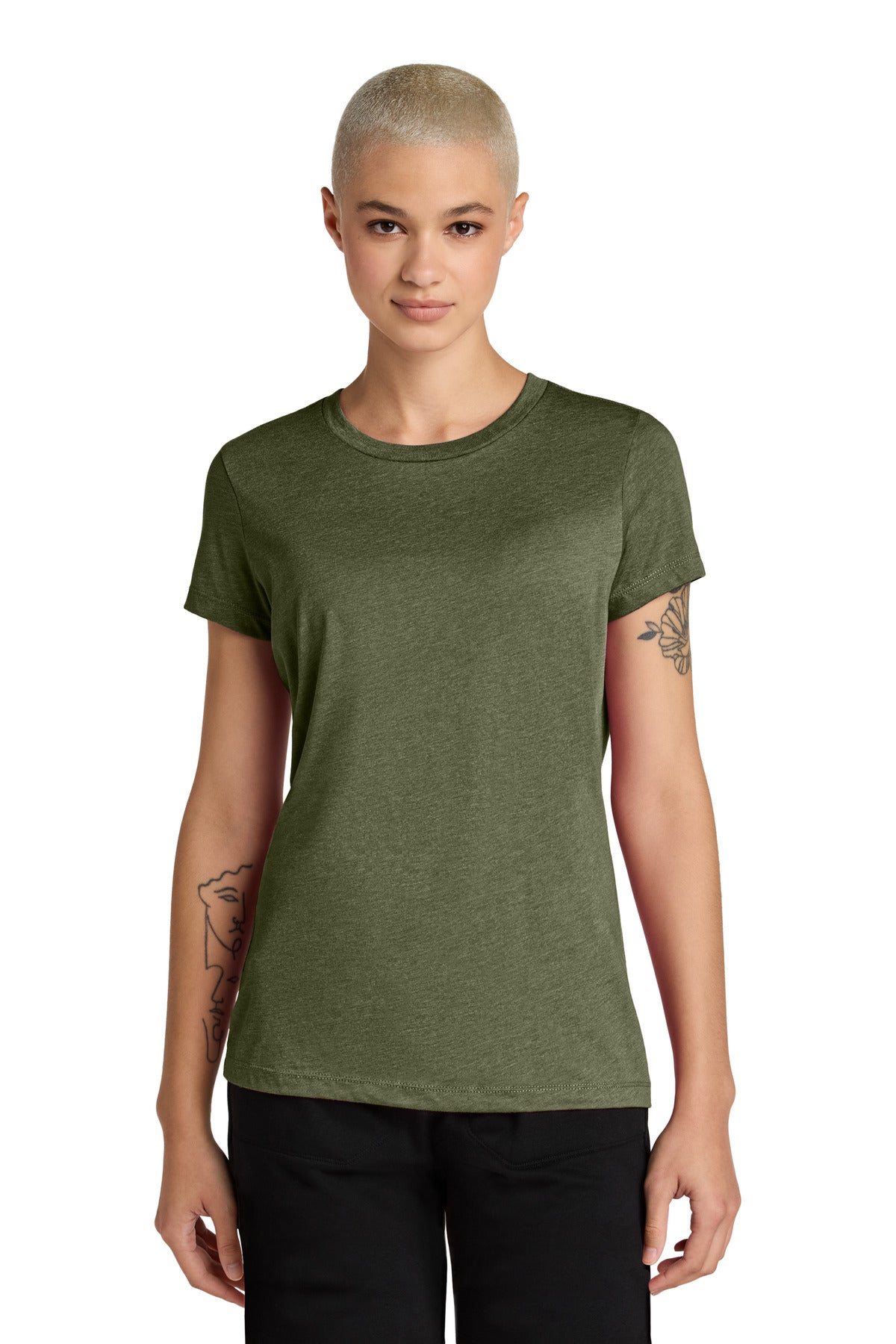 District Women's Perfect Weight CVC Tee DT188 - Military Green Heather