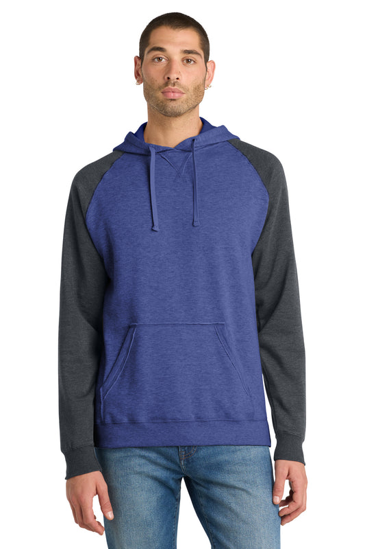 District Young Mens Lightweight Fleece Raglan Hoodie.  DT196 - Heathered Deep Royal/ Heathered Charcoal