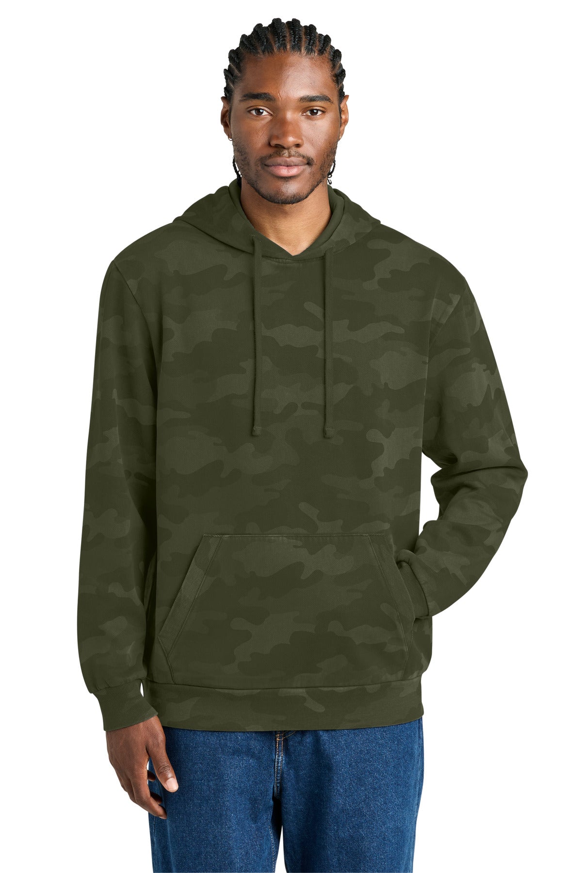 District Wash Camo Fleece Hoodie DT2200C - Olive Drab Green