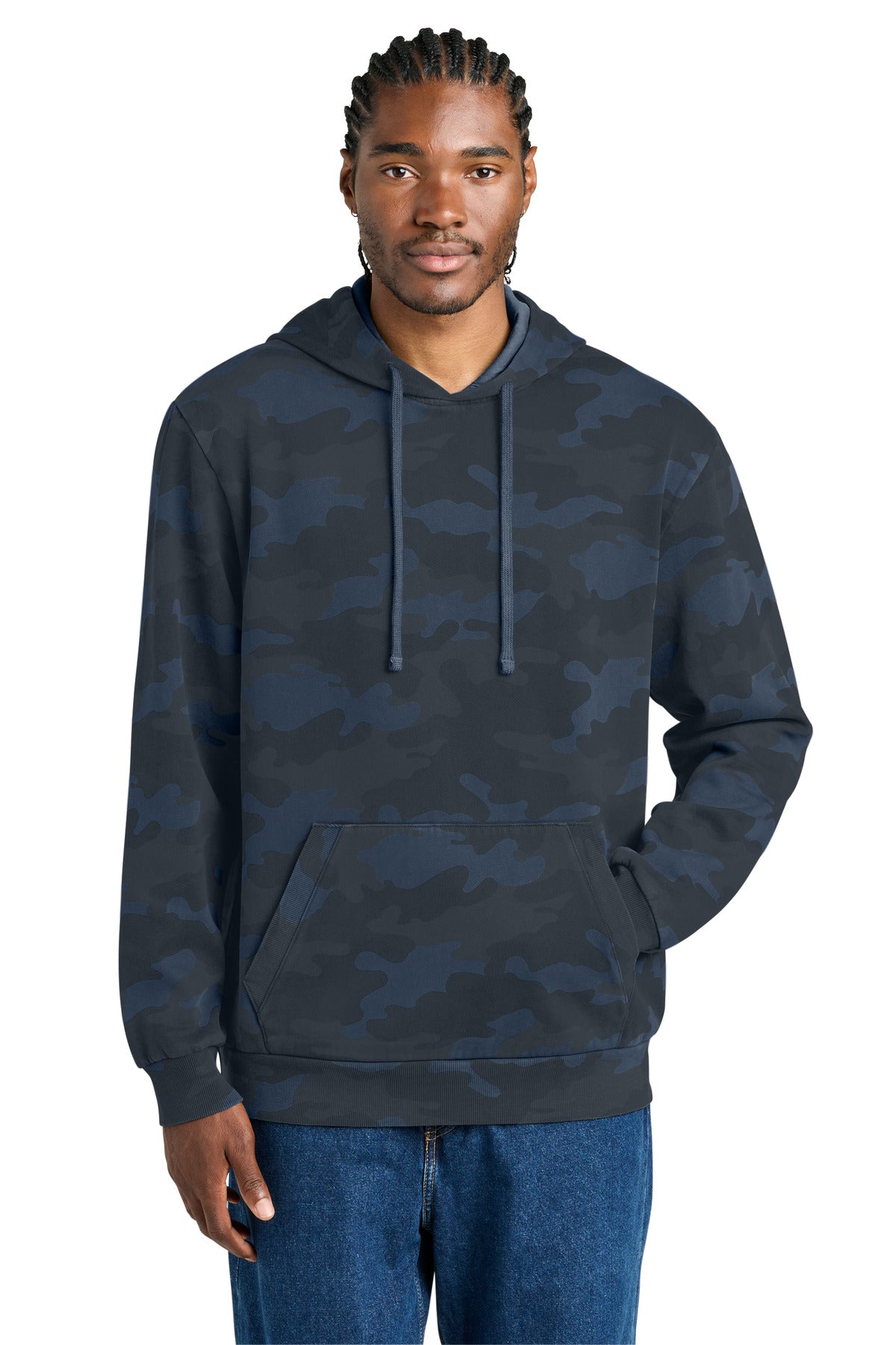 District Wash Camo Fleece Hoodie DT2200C - True Navy