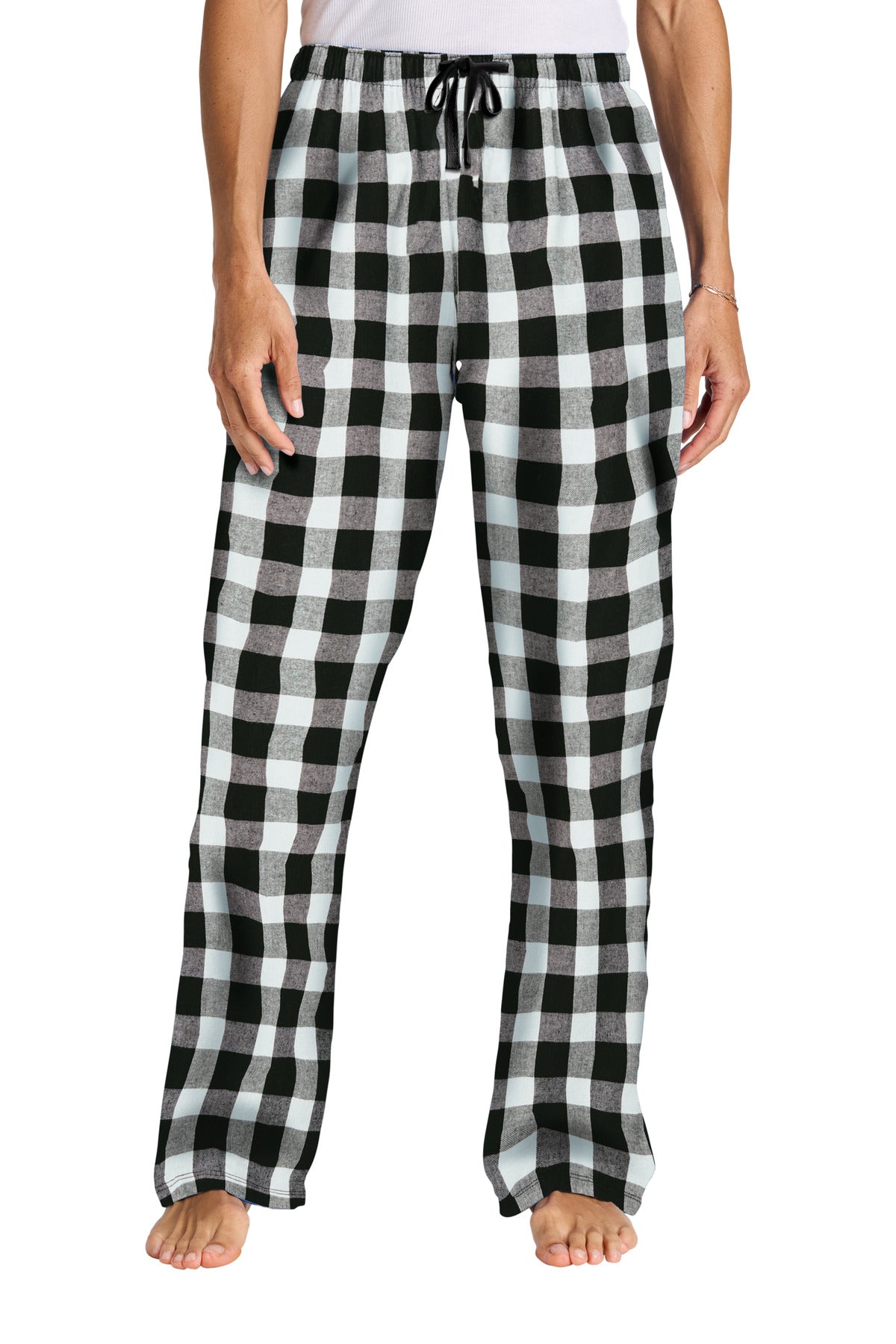 District Women's Flannel Plaid Pant. DT2800 - Black/ White Buffalo Check