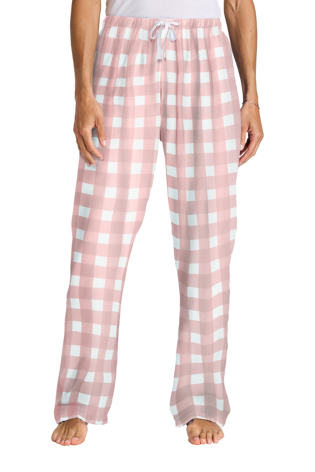 District Women's Flannel Plaid Pant. DT2800 - Light Pink/ White Buffalo Check