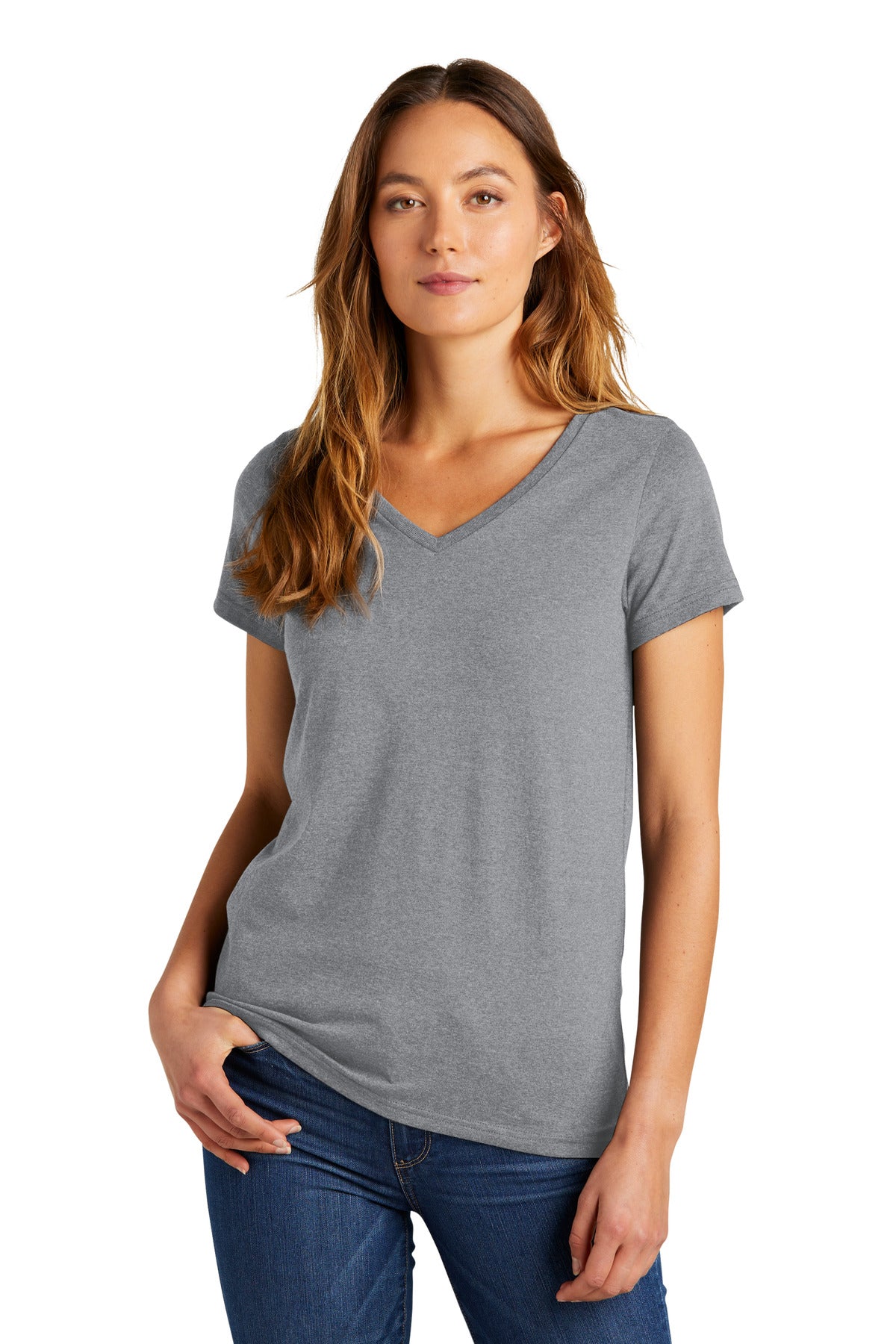 District Women's The Concert Tee V-Neck DT5002 - Heather Grey