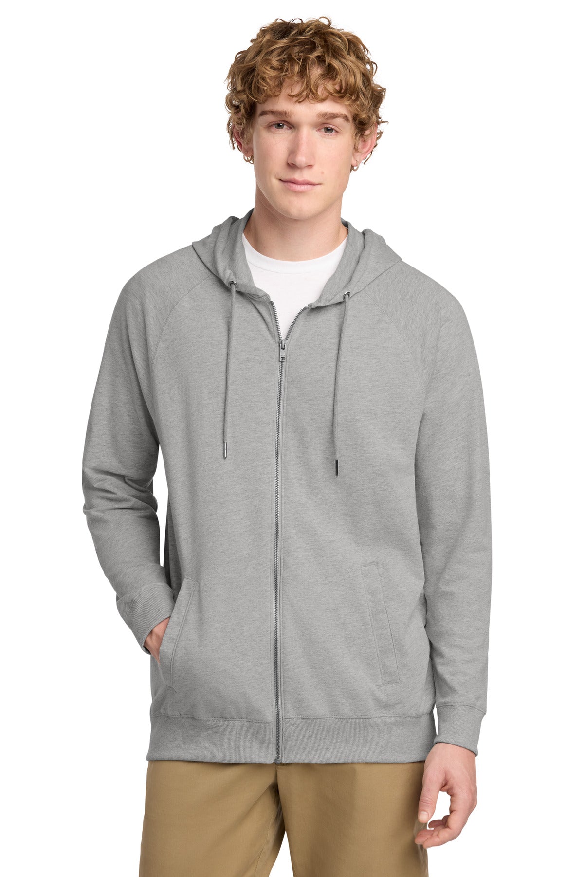 District Featherweight French Terry Full-Zip Hoodie DT573 - Light Heather Grey