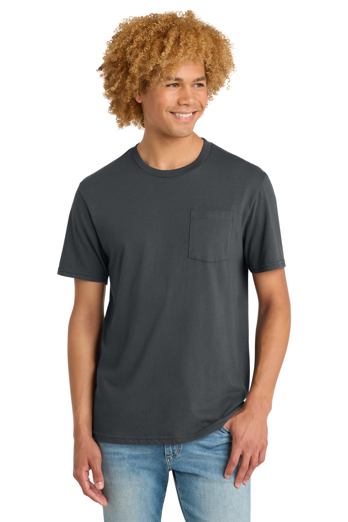 District Very Important Tee with Pocket. DT6000P - Charcoal