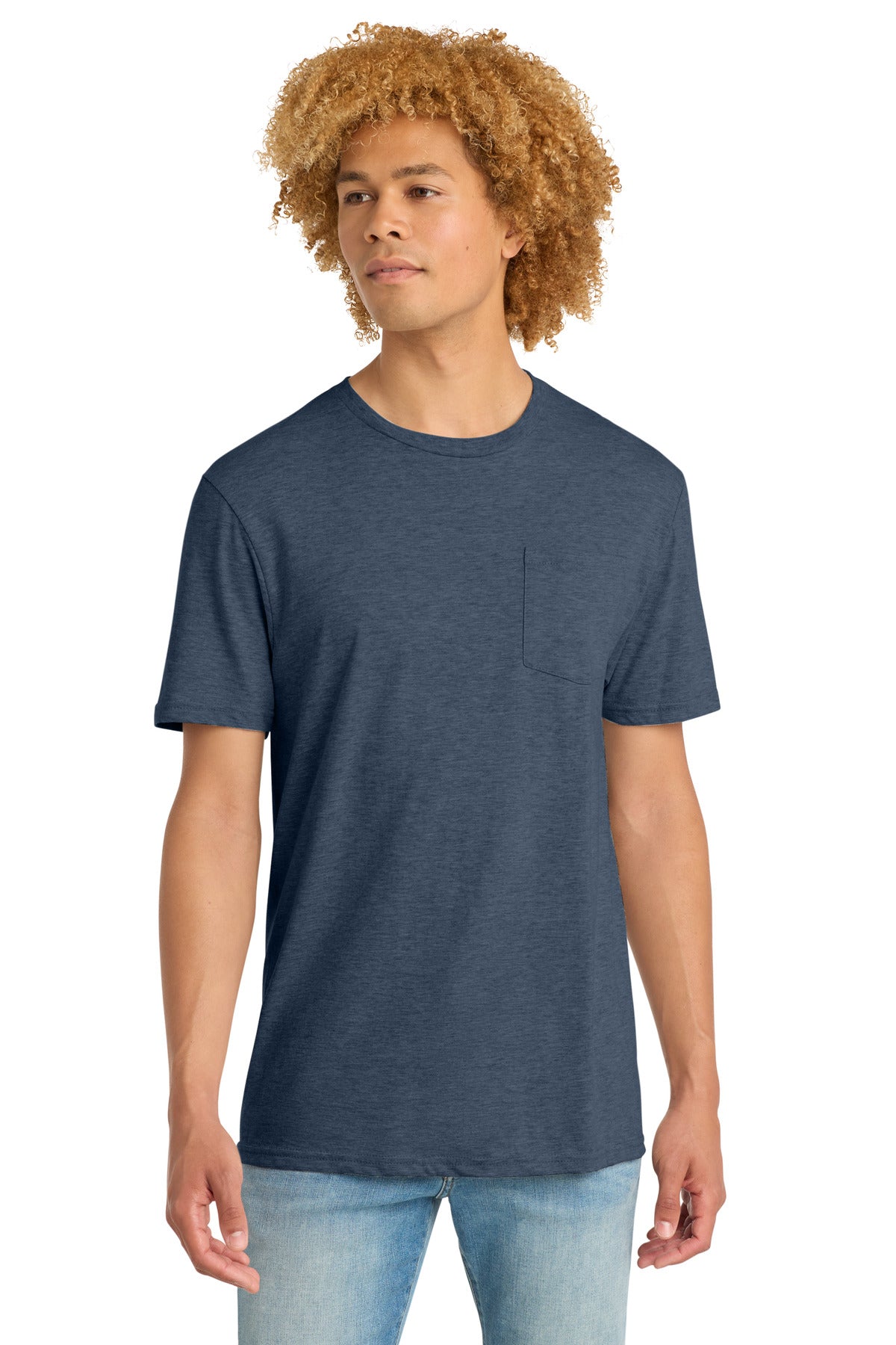 District Very Important Tee with Pocket. DT6000P - Heathered Navy