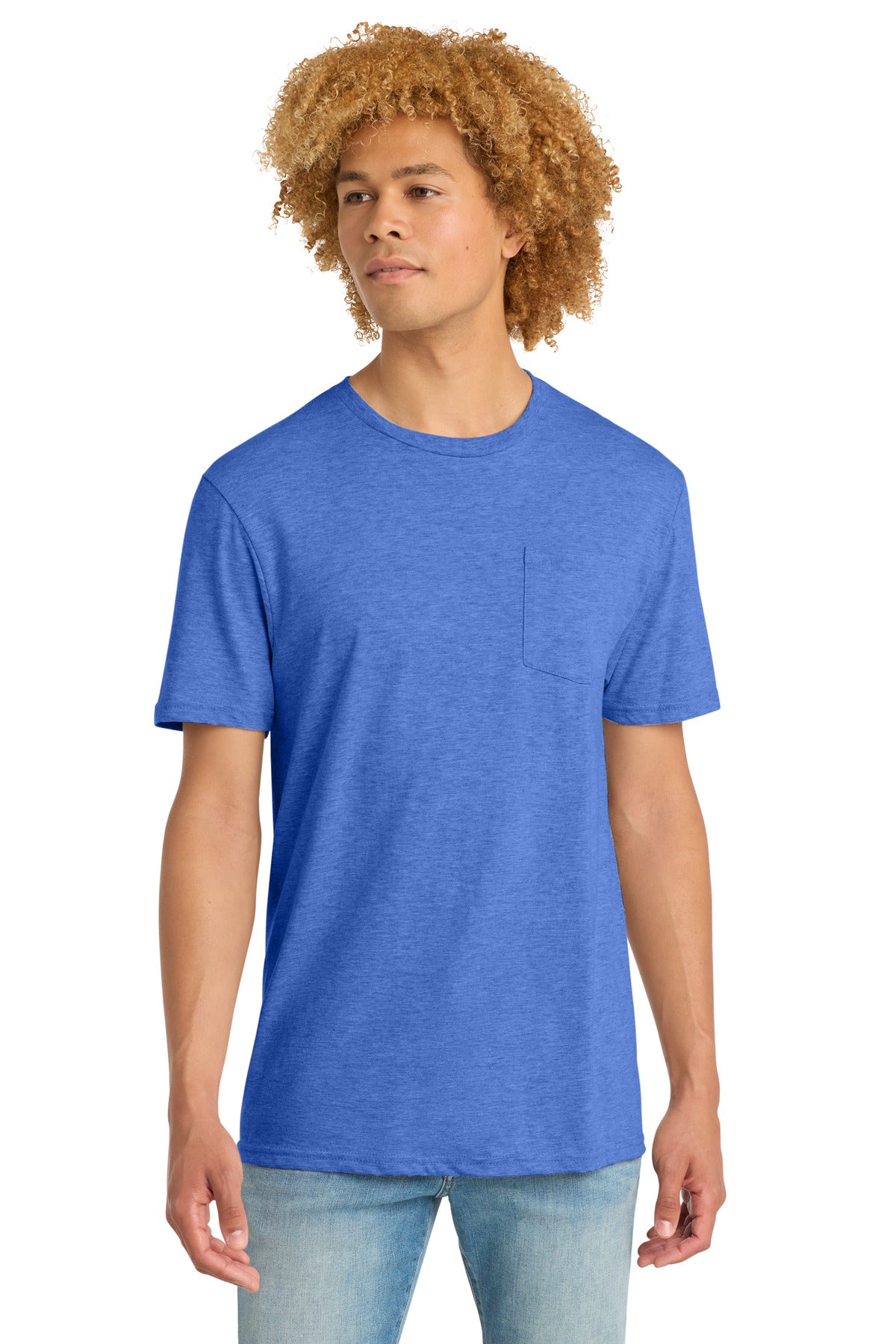 District Very Important Tee with Pocket. DT6000P - Heathered Royal