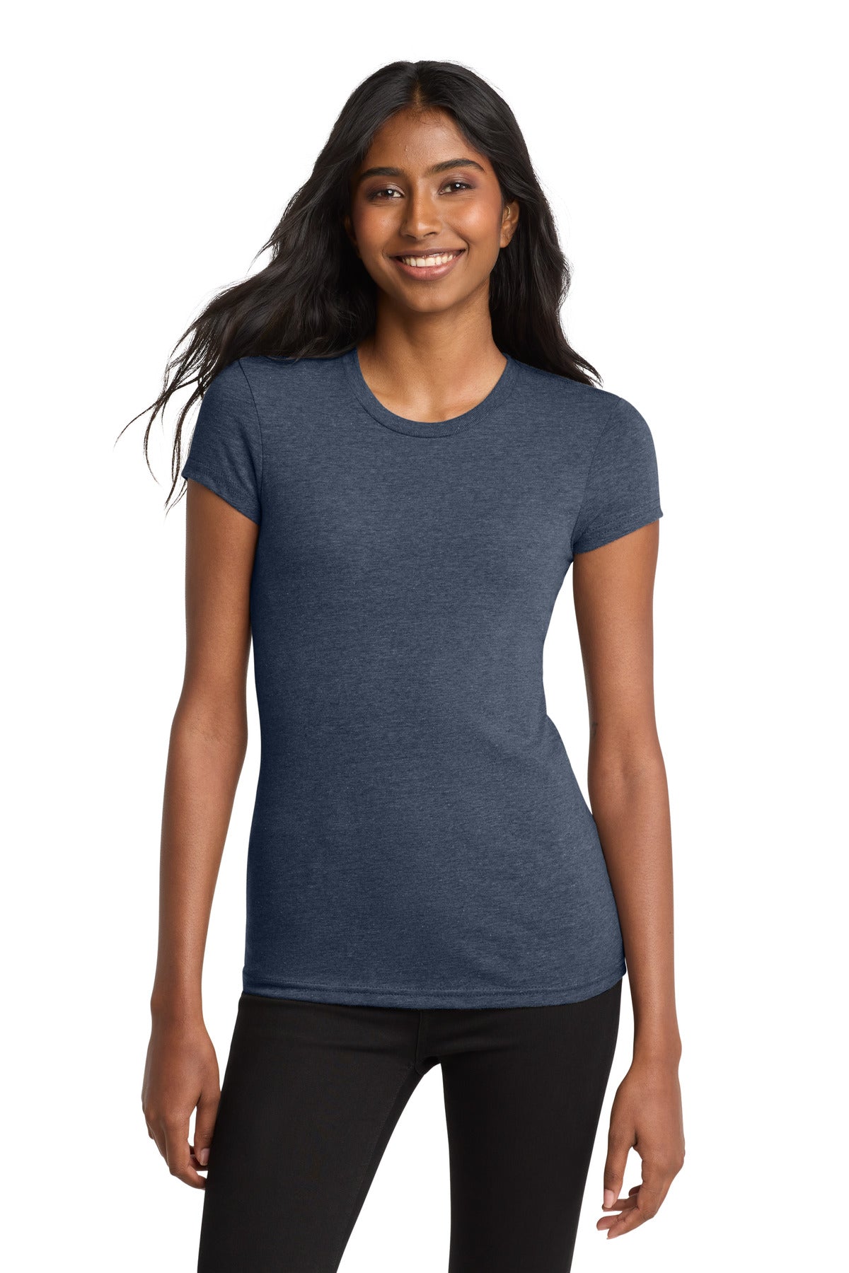 District Women's Fitted Very Important Tee. DT6001 - Heathered Navy