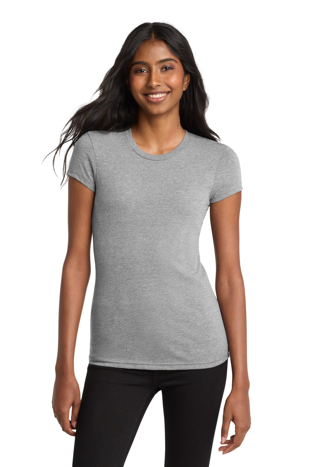 District Women's Fitted Very Important Tee. DT6001 - Light Heather Grey