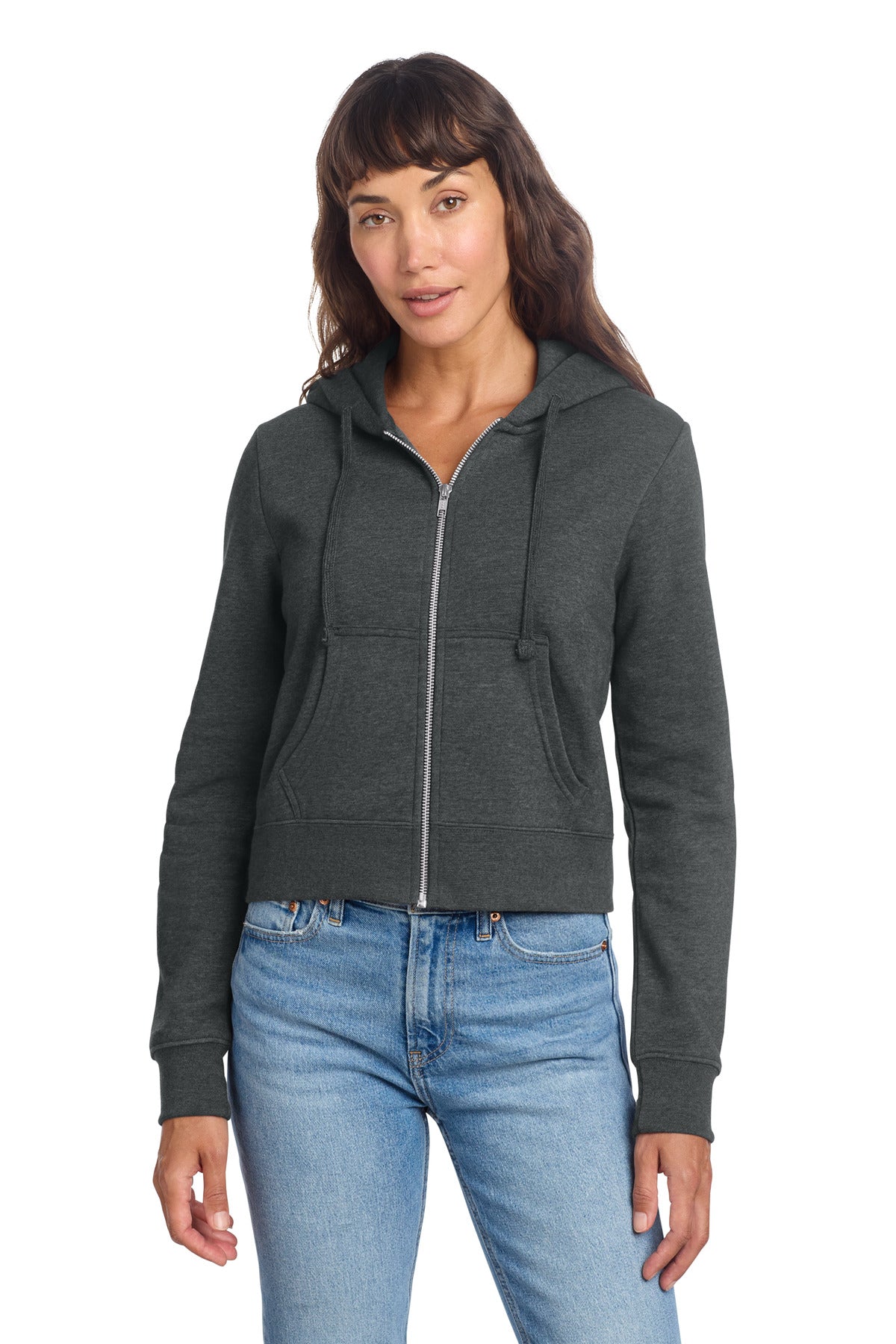District Women's V.I.T. Fleece Full-Zip Hoodie DT6103 - Heathered Charcoal