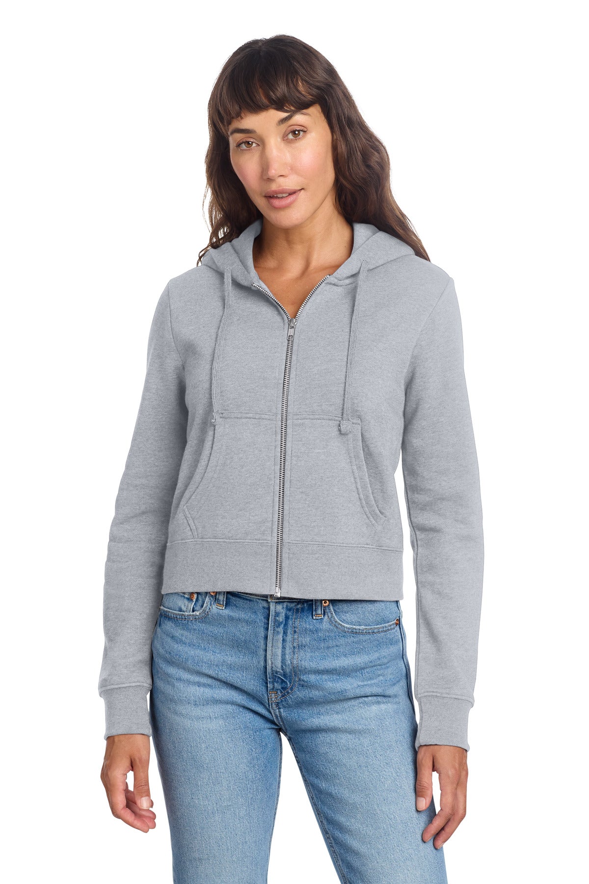 District Women's V.I.T. Fleece Full-Zip Hoodie DT6103 - Light Heather Grey