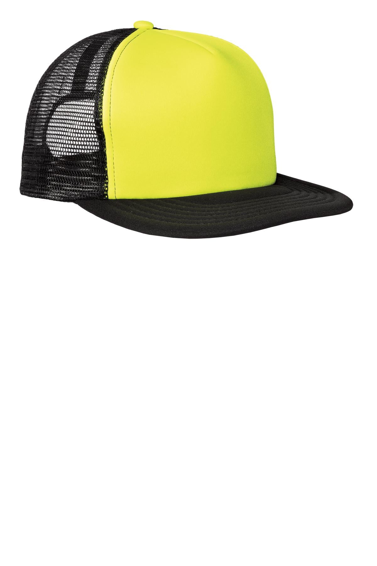District Flat Bill Snapback Trucker Cap. DT624 - Neon Yellow