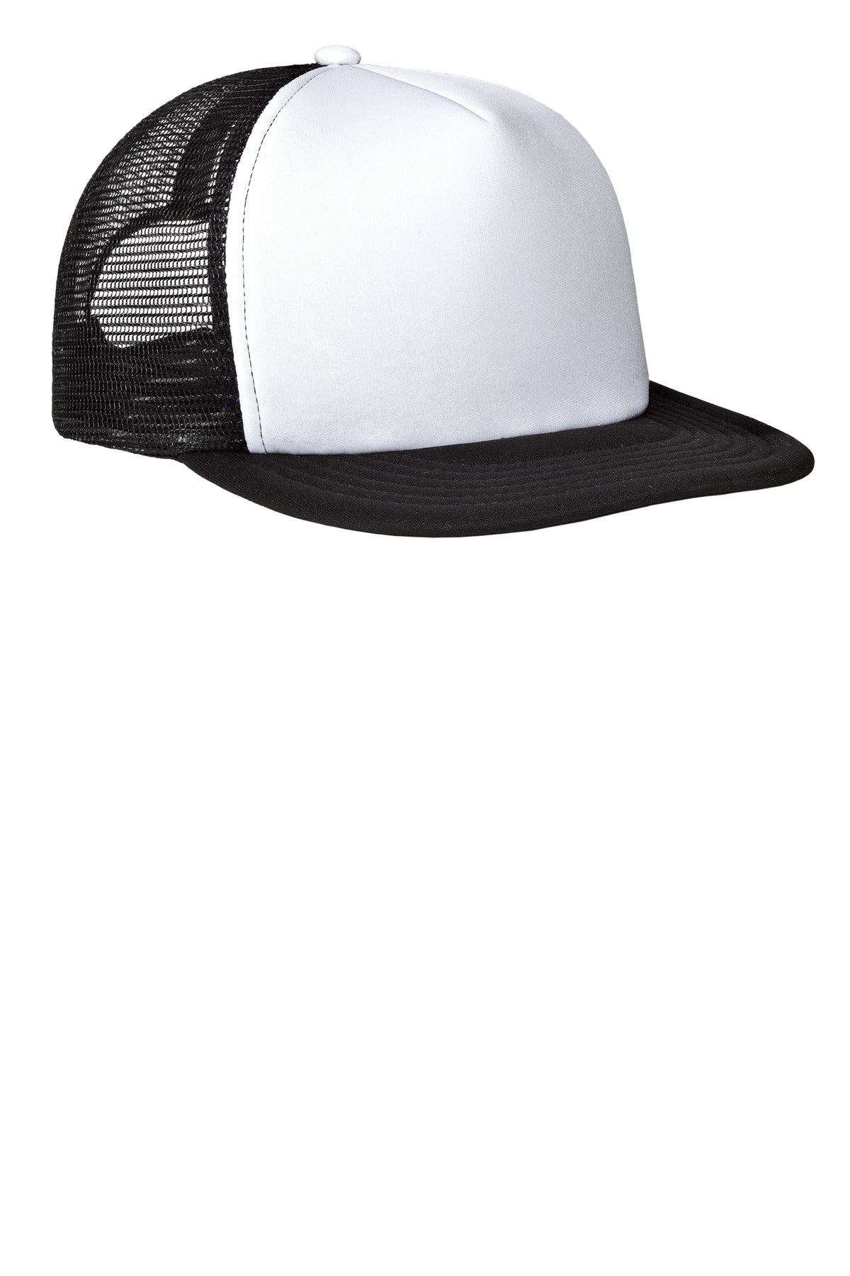 District Flat Bill Snapback Trucker Cap. DT624 - White