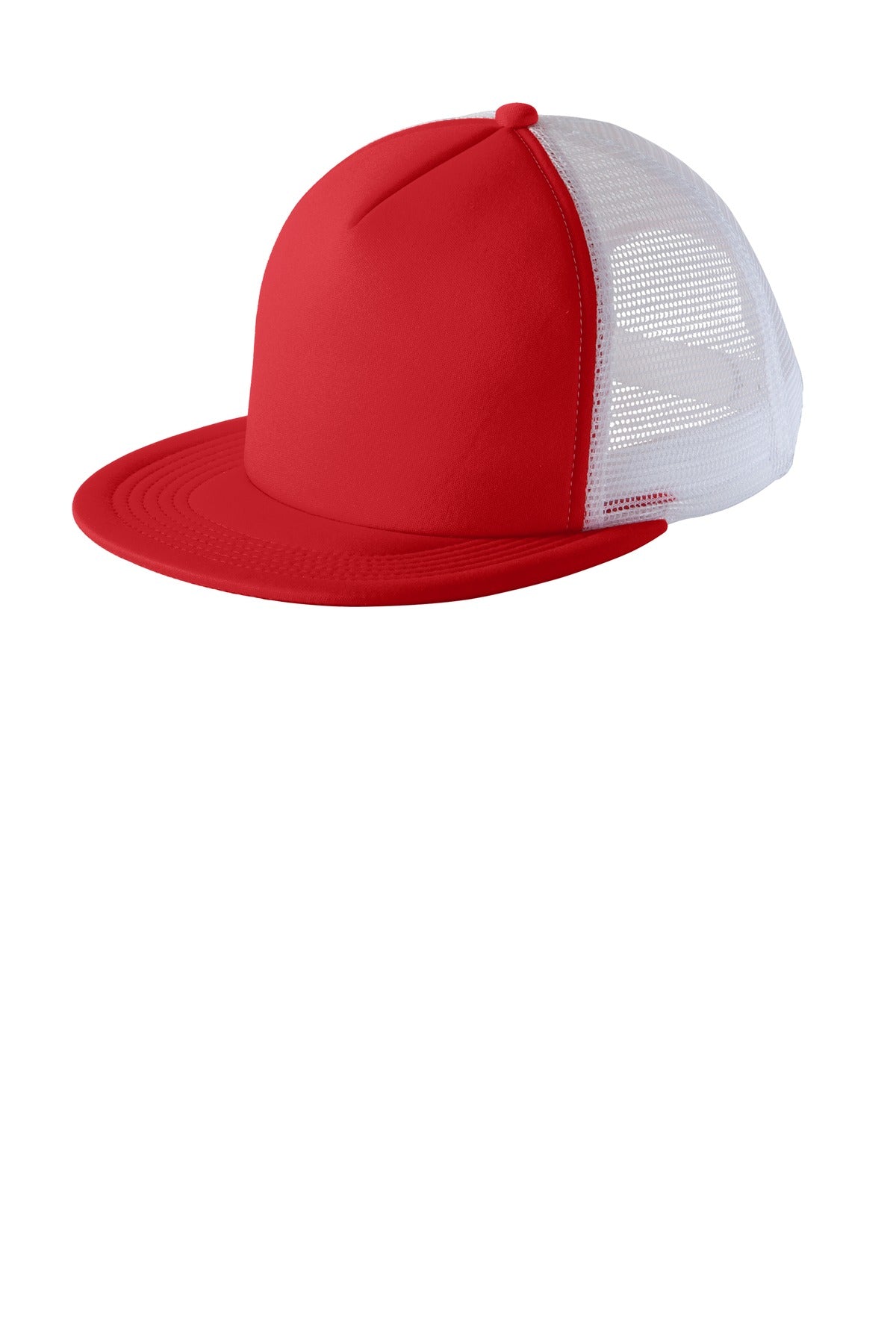 District Flat Bill Snapback Trucker Cap. DT624 - New Red