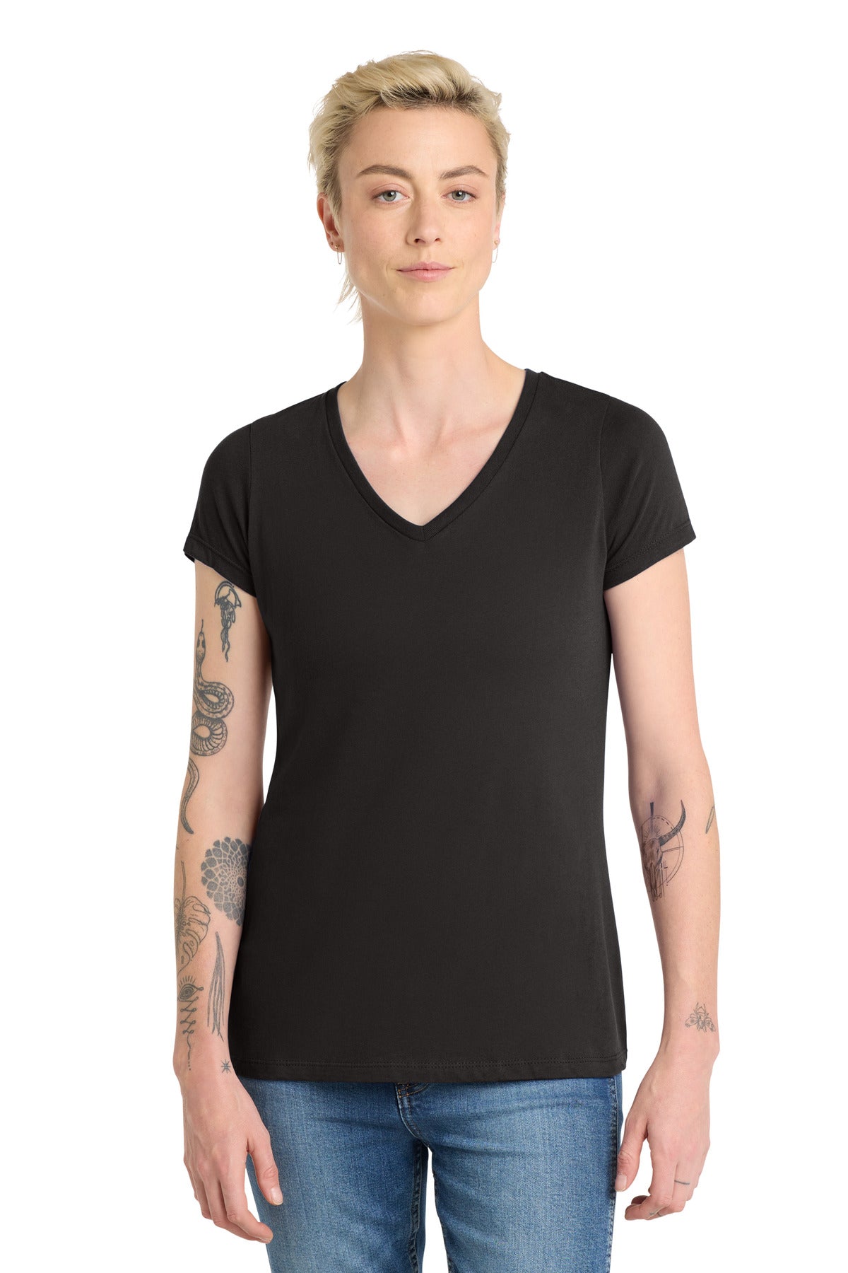 District  Women's Very Important Tee  V-Neck. DT6503 - Black